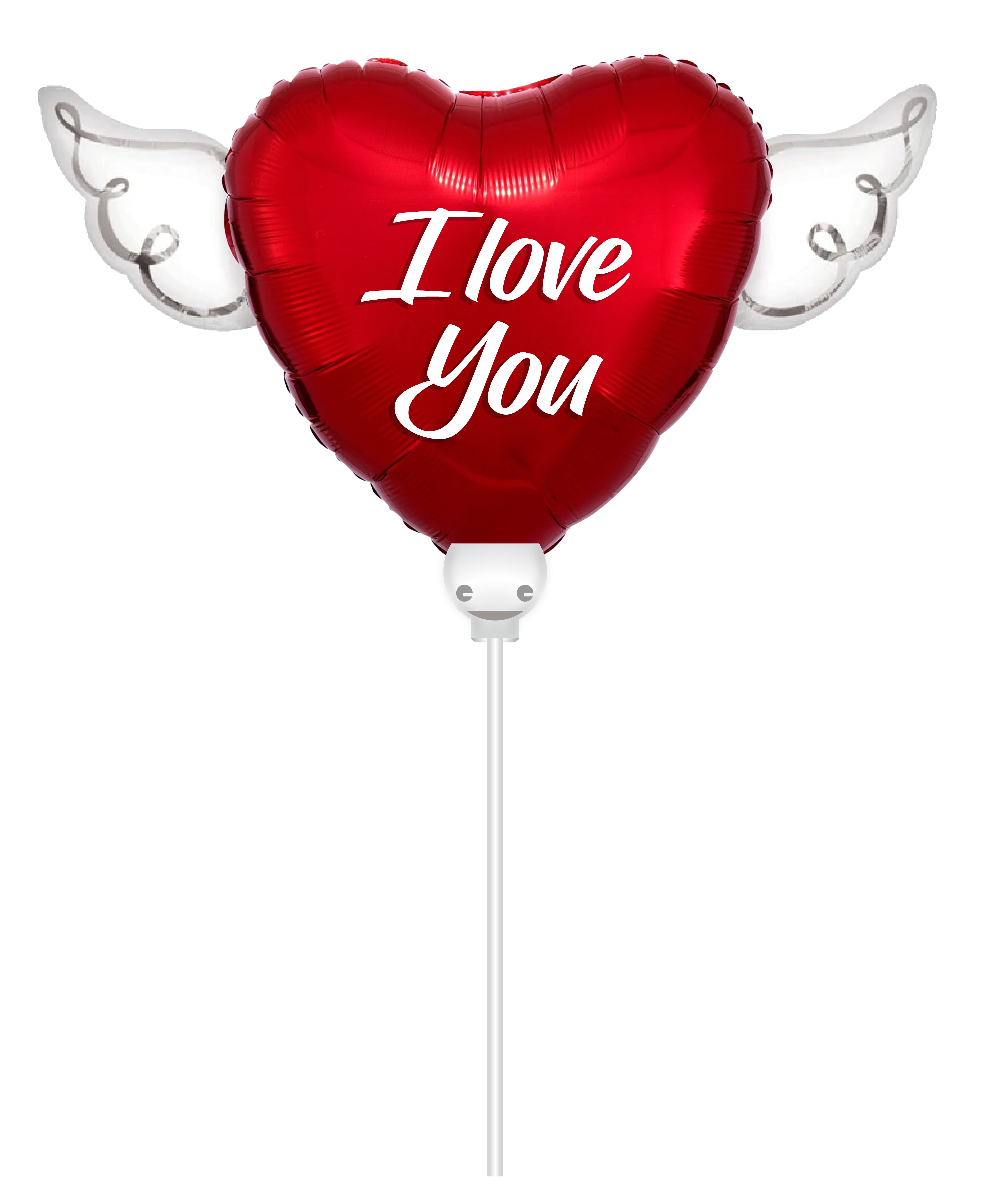 Heavenly Balloons on a stick I Love You balloon heart shaped with angel wings