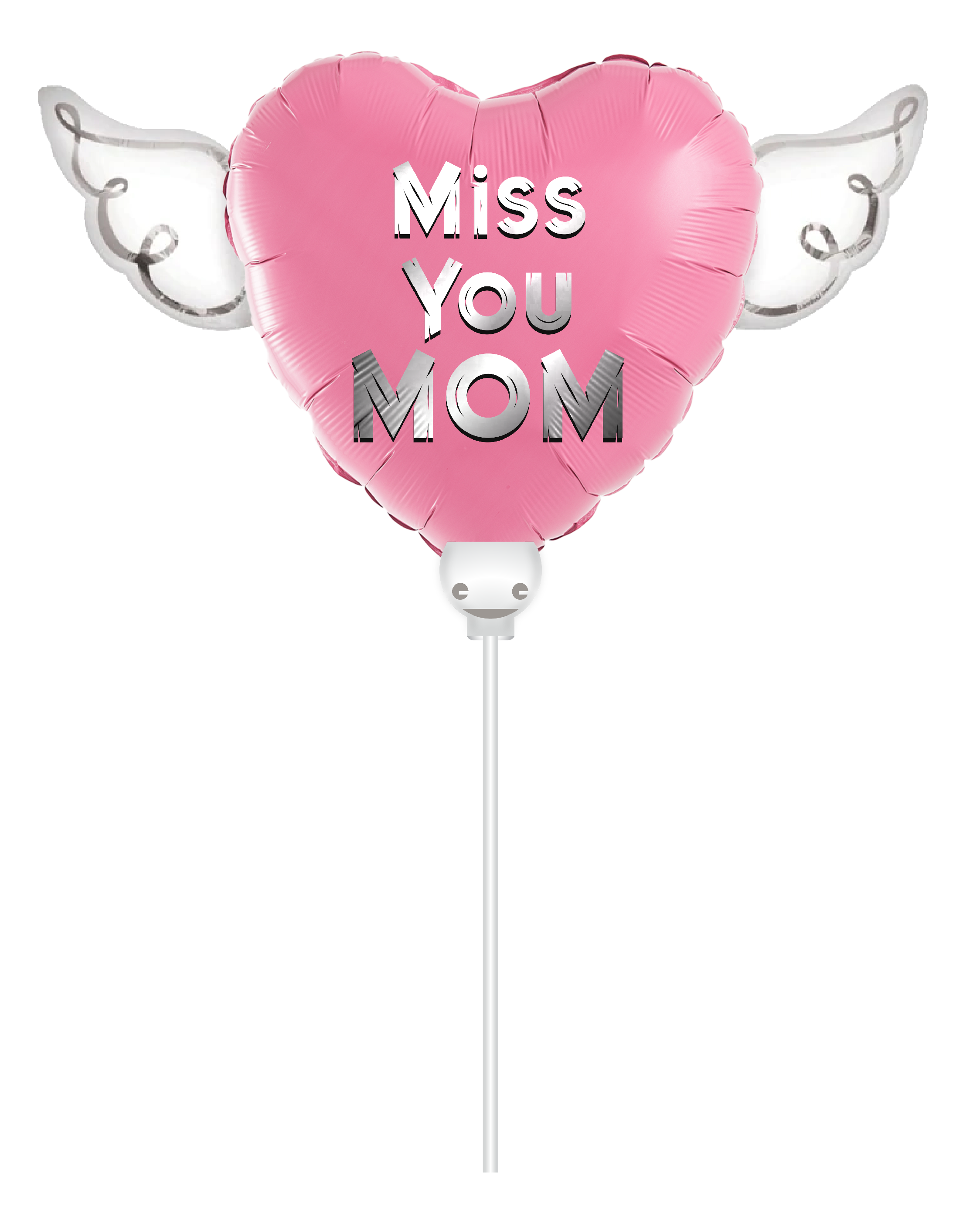 Heavenly Balloons ® on a Stick Miss You Mom (pink) balloon heart-shaped with angel wings