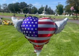 USA Flag Memorial Balloon on a Stick placed at a cemetery graveside – view 2
