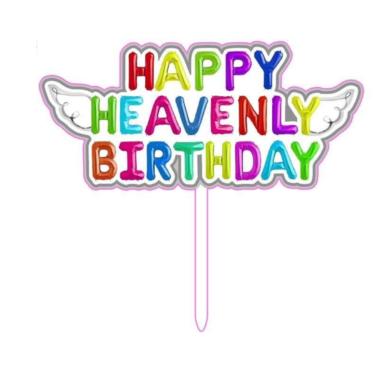 Happy Heavenly Birthday Cake Topper with Angel Wings – Graveside & Memorial Tribute 2-Pack