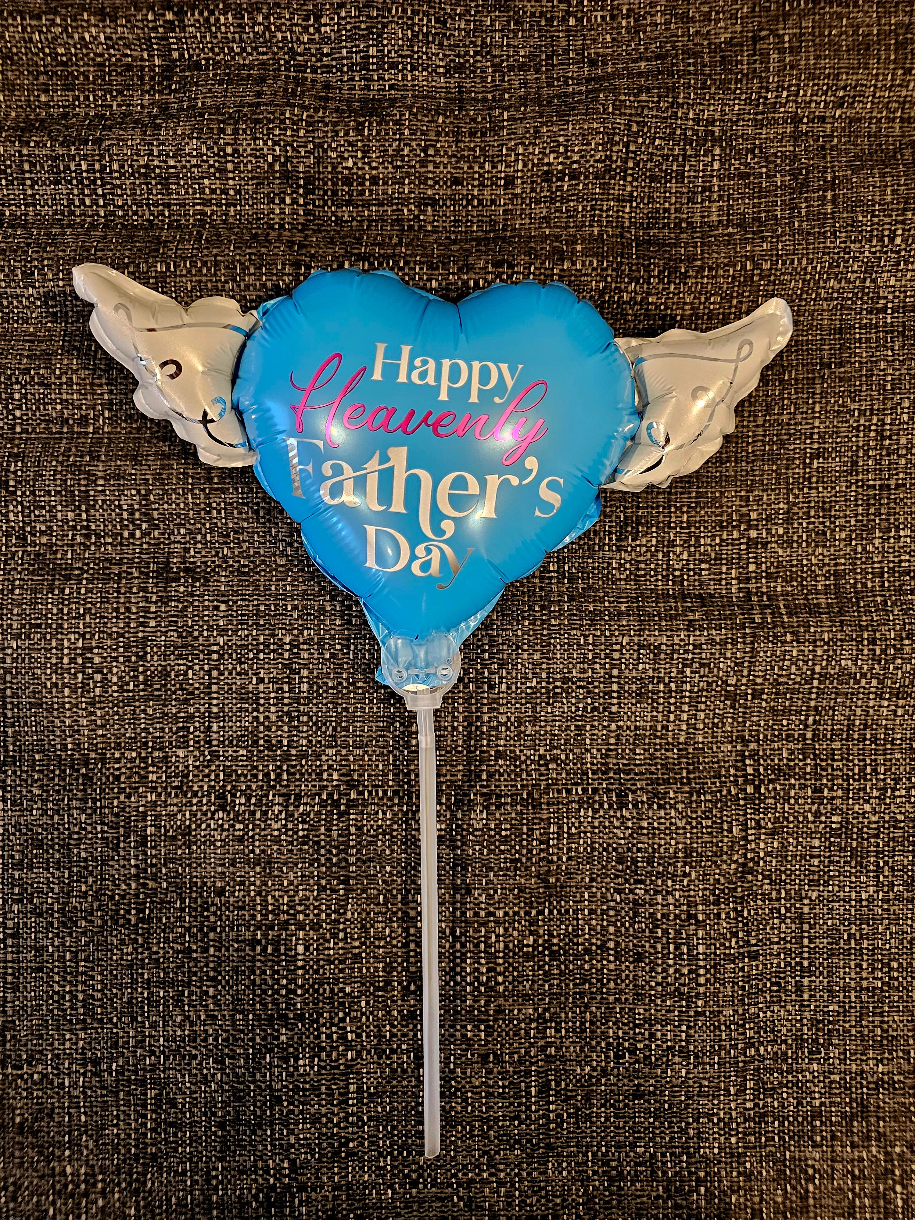 Happy Heavenly Father's Day Memorial Balloon on a Stick – Heart Shaped with Angel Wings Graveside Tribute