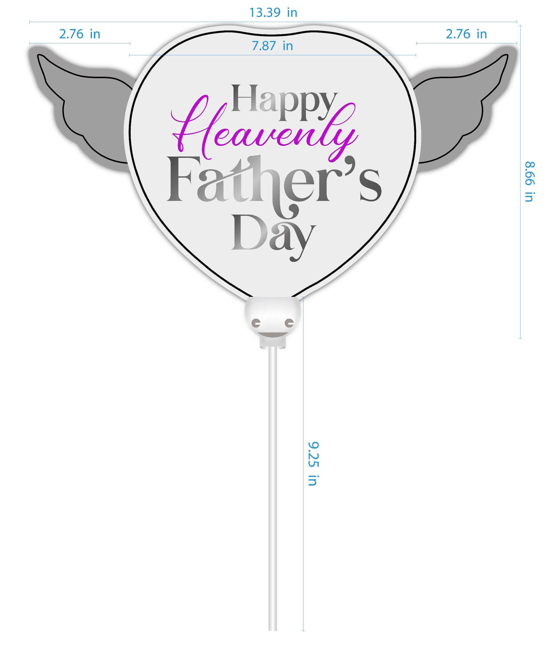 Happy Heavenly Father's Day Memorial Balloon on a Stick – Heart Shaped with Angel Wings Graveside Tribute
