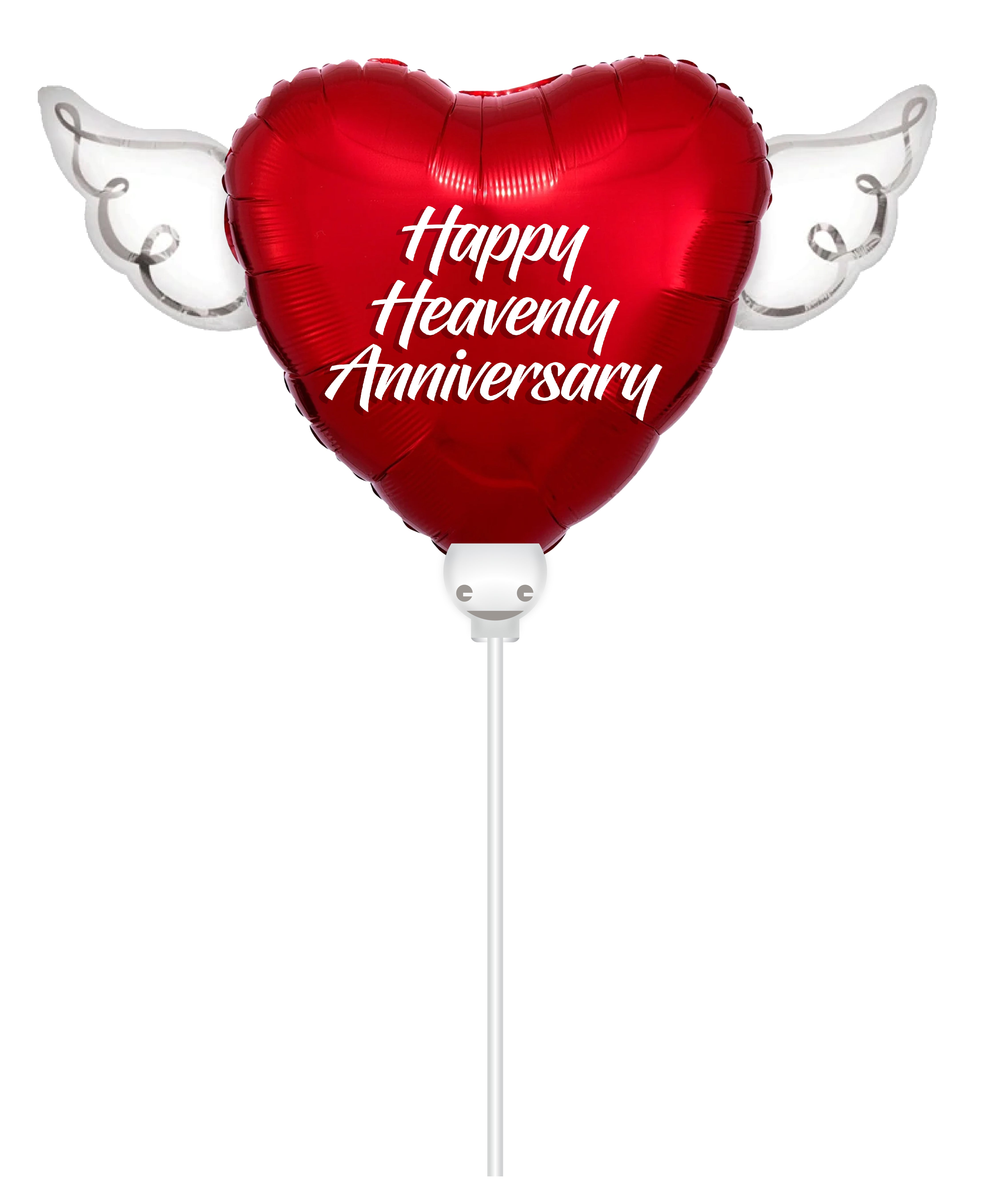 Heavenly Balloons on a stick Happy Heavenly Anniversary balloon heart shaped with angel wings