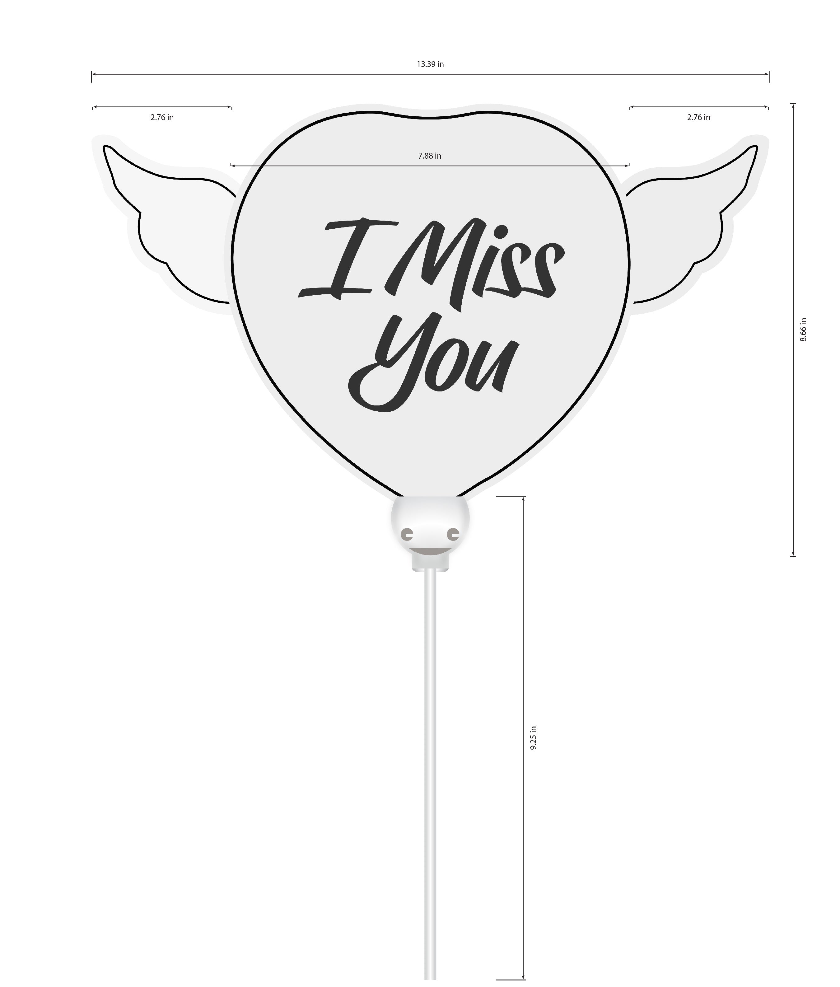 Heavenly Balloons on a stick I Miss You balloon heart shaped with angel wings (Blue & Pink) dimensions