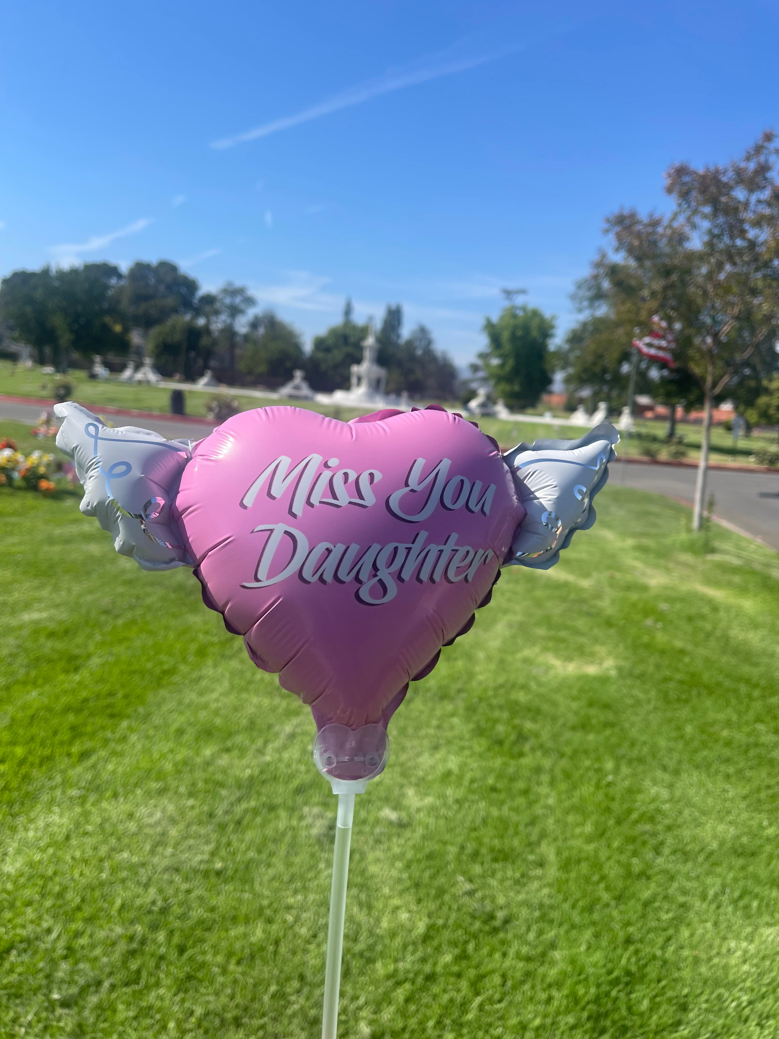 Heavenly Balloons on a stick Miss You Daughter balloon heart shaped with angel wings
