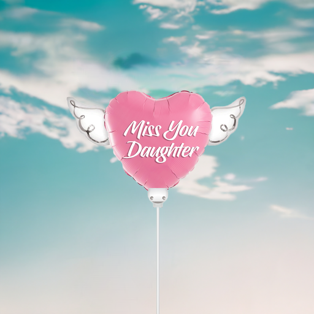Heavenly Balloons on a stick Miss You Daughter balloon heart shaped with angel wings