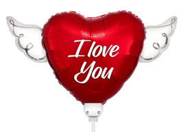 I Love You Memorial Balloon on a Stick – Heart Shaped with Angel Wings Graveside Tribute