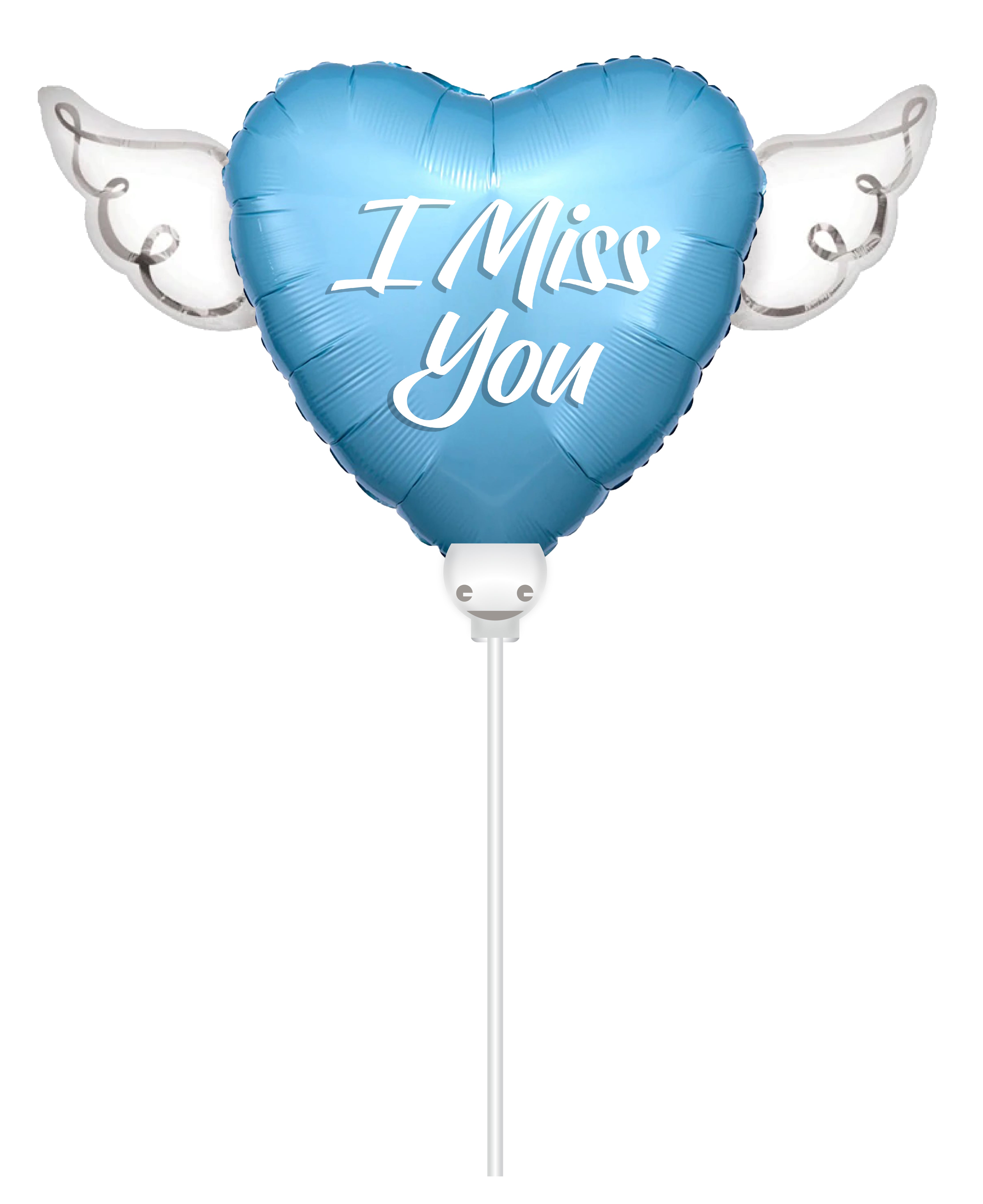 "I Miss You" Heart Shaped Balloon with Angel Wings on a Stick