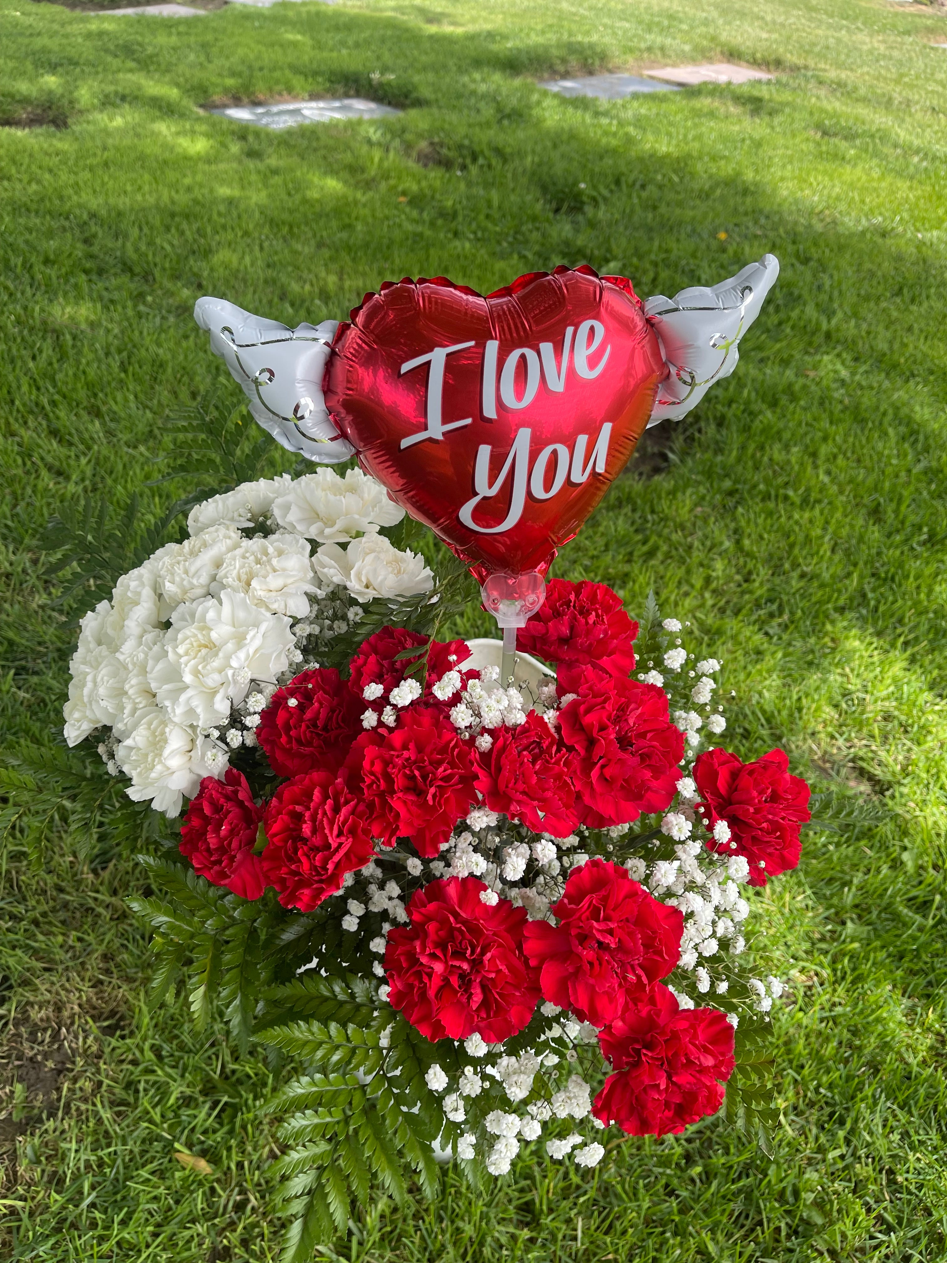 Heavenly Balloons on a stick I Love You balloon heart shaped with angel wings