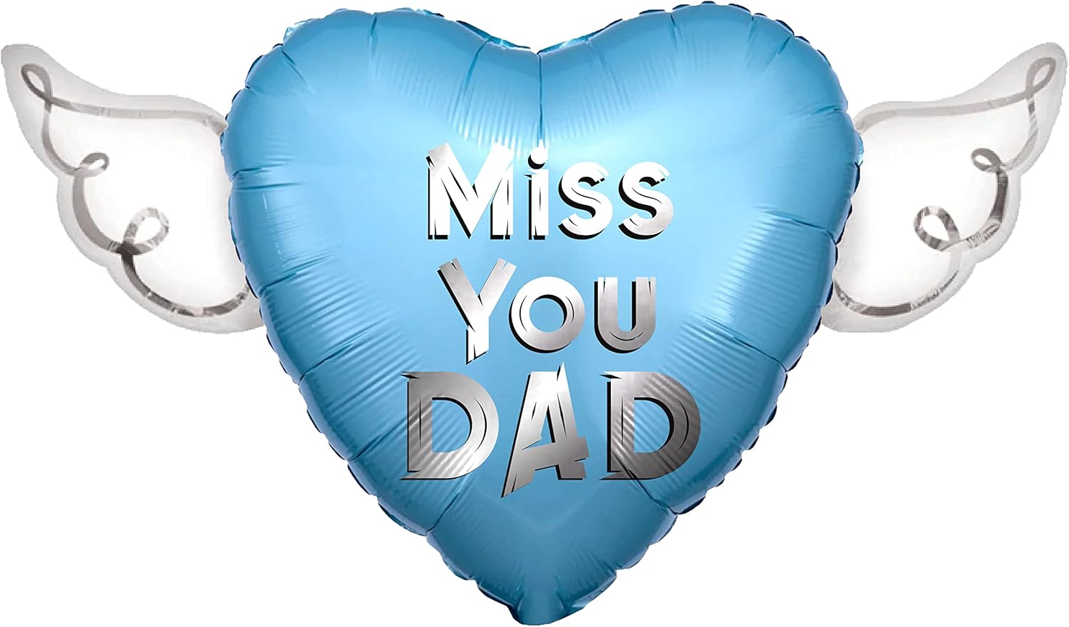 Blue heart-shaped balloon with 'Miss You Dad' text on a white background