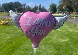 "I Miss You" Heart Shaped Balloon with Angel Wings on a Stick