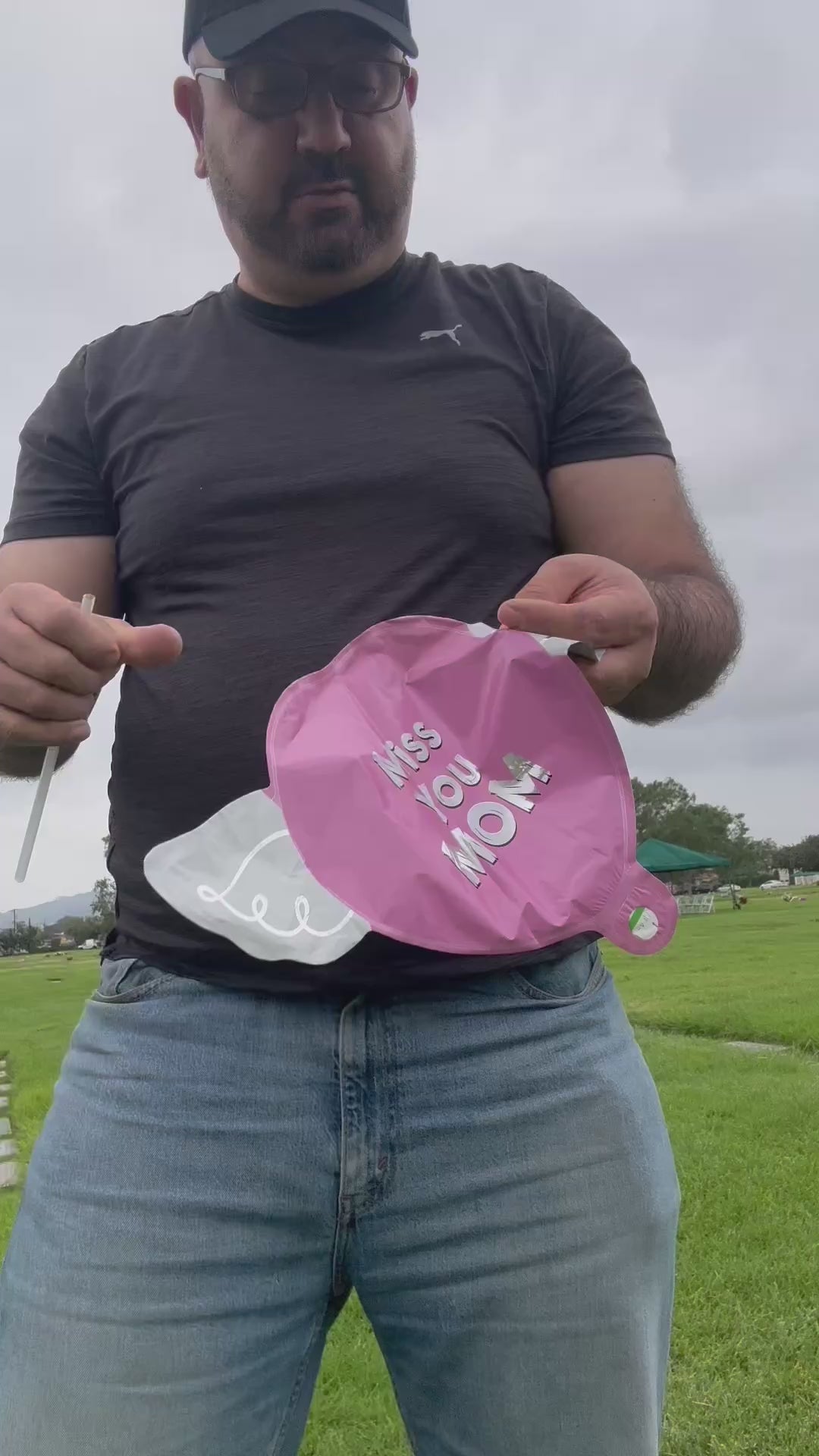 8"Pink Miss You Mom Balloon on a stick (video)