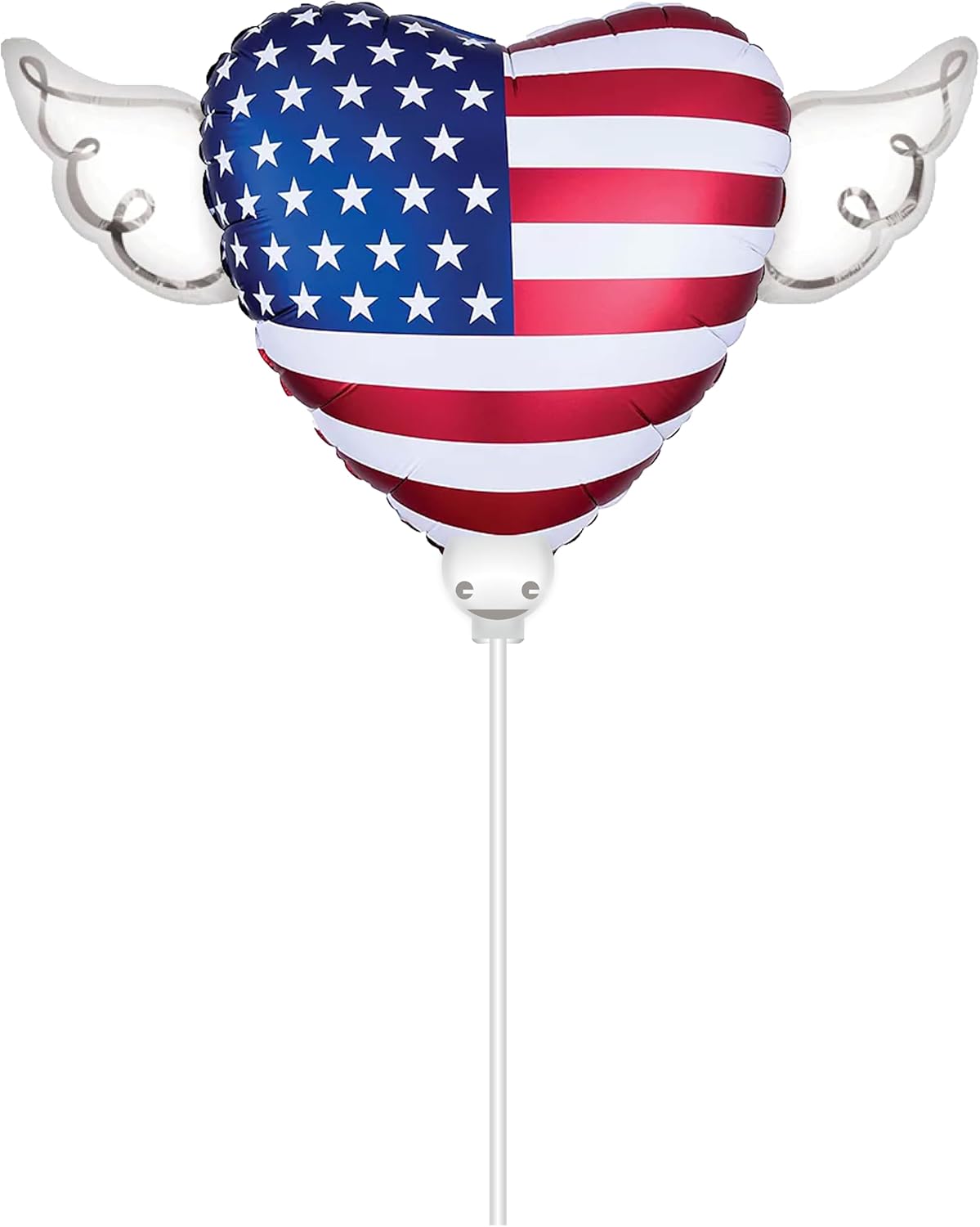 USA Flag Memorial Day Balloon Bundle – 17" Heart & 8" Stick | 4-Pack with Angel Wings