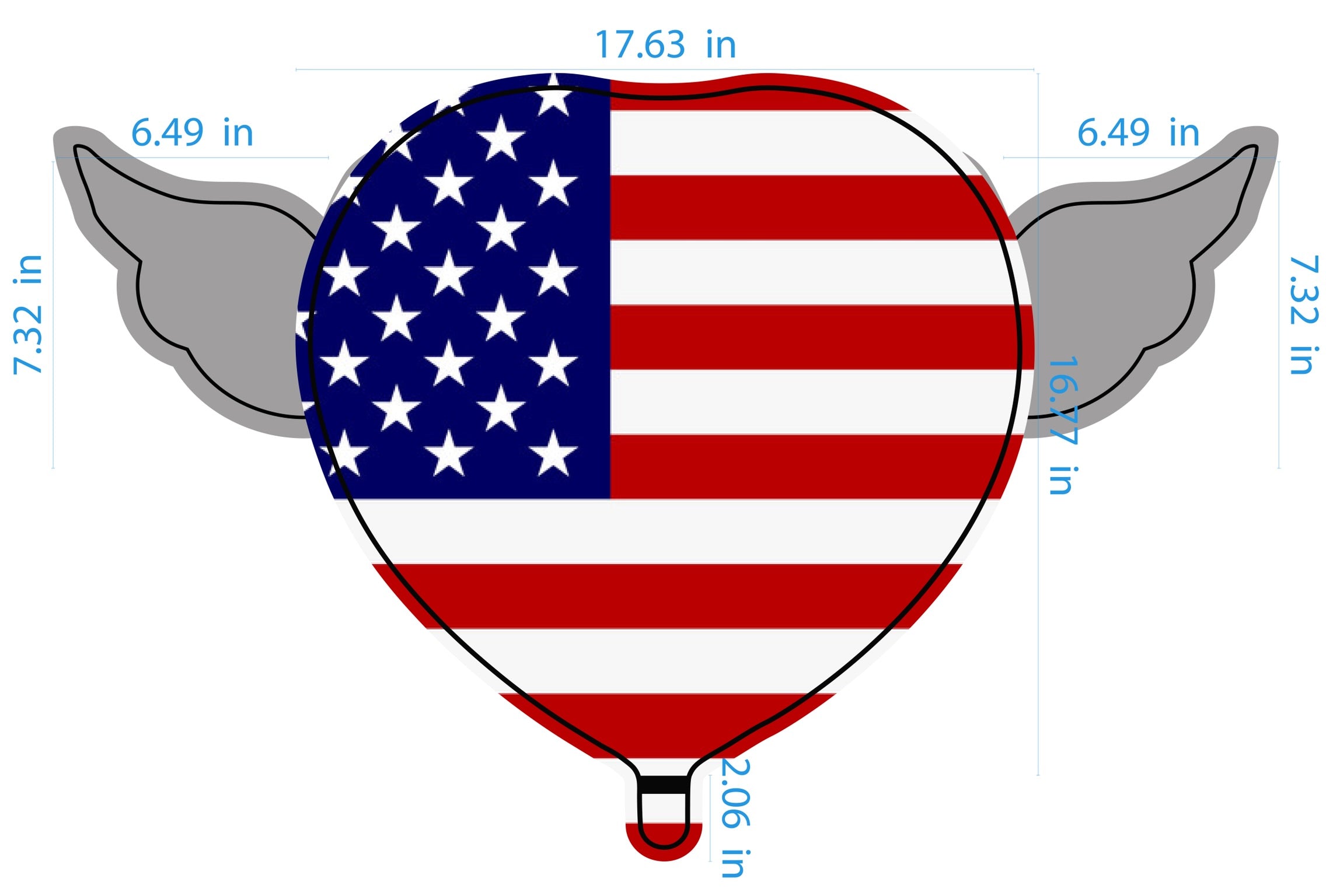 USA Flag Memorial Balloon – Heart Shaped with Angel Wings Patriotic Graveside Tribute