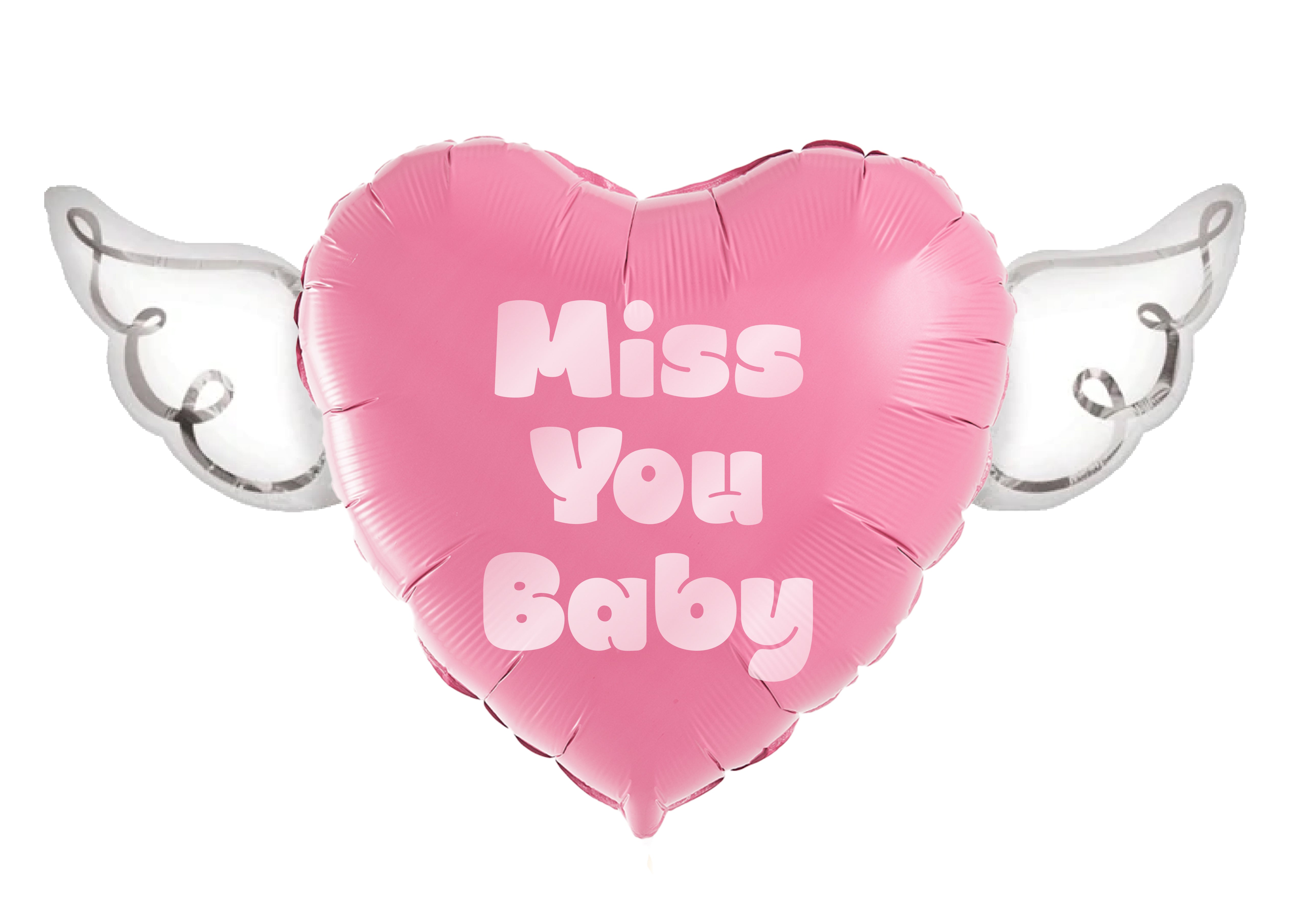 Heart Shaped MISS YOU BABY Heavenly Balloons with angel wings (Pink)