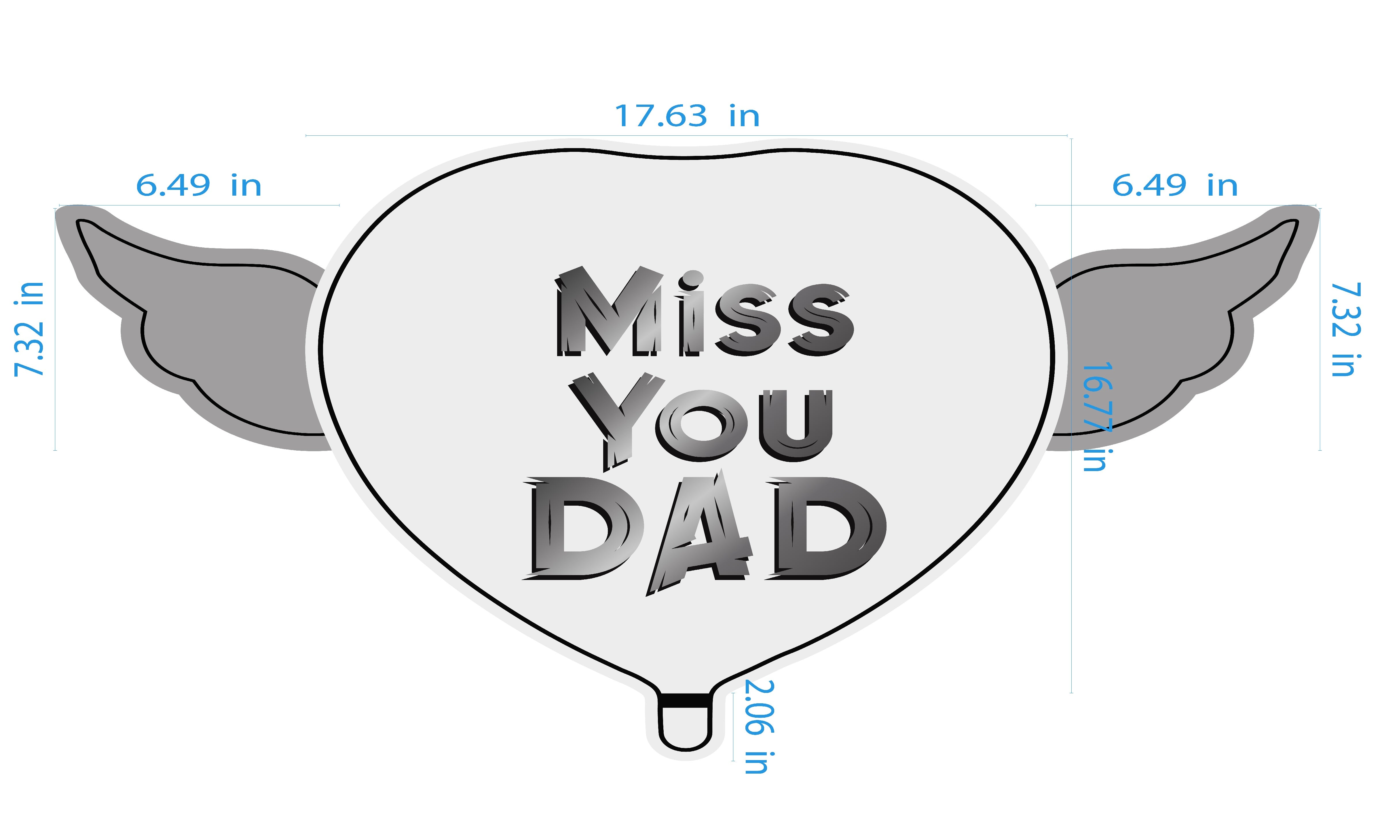 MISS YOU DAD Heavenly Balloons Heart Shaped with angel wings dimensions