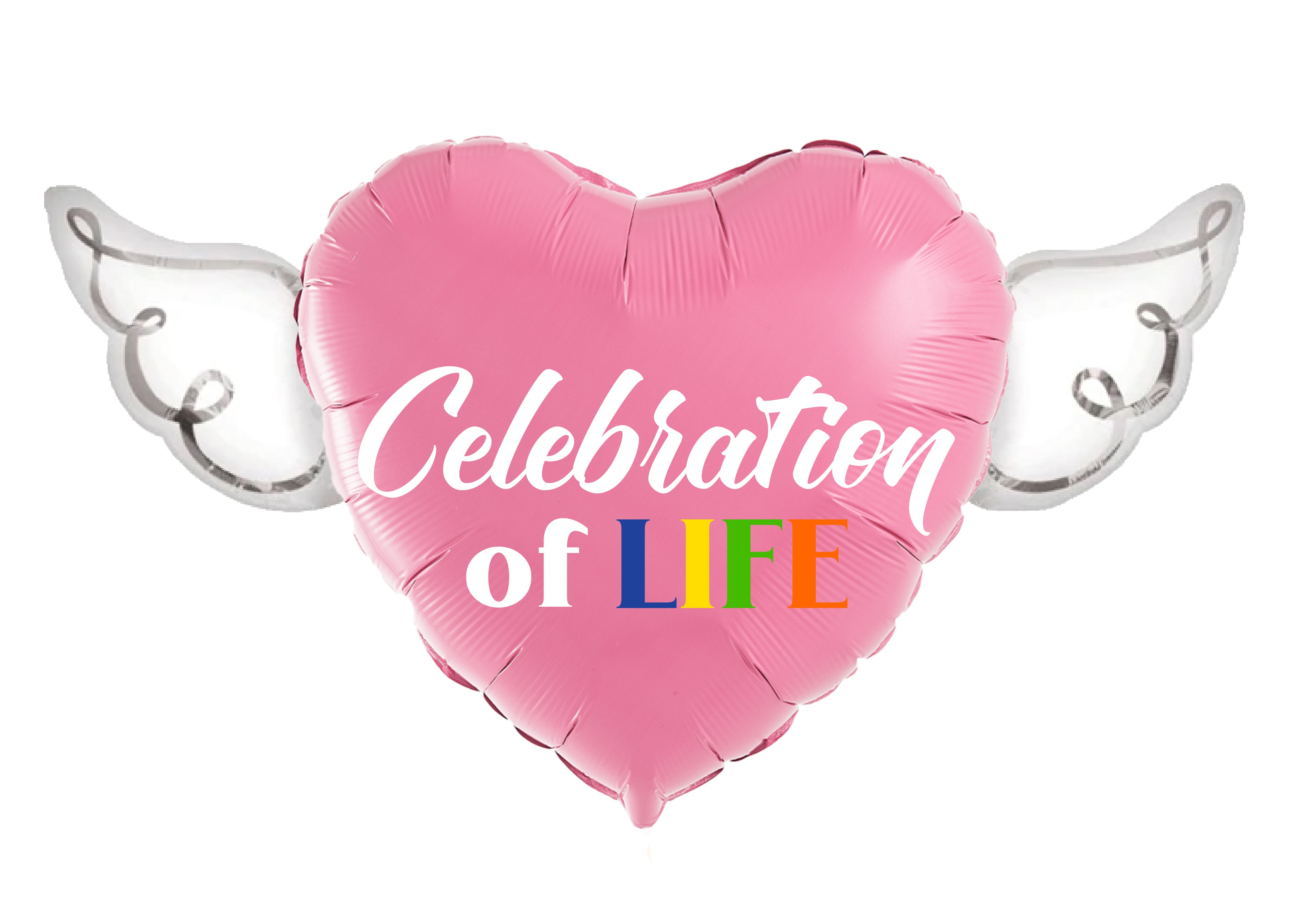Celebration of LIFE Heavenly Balloons Heart Shaped with angel wings (Pink)