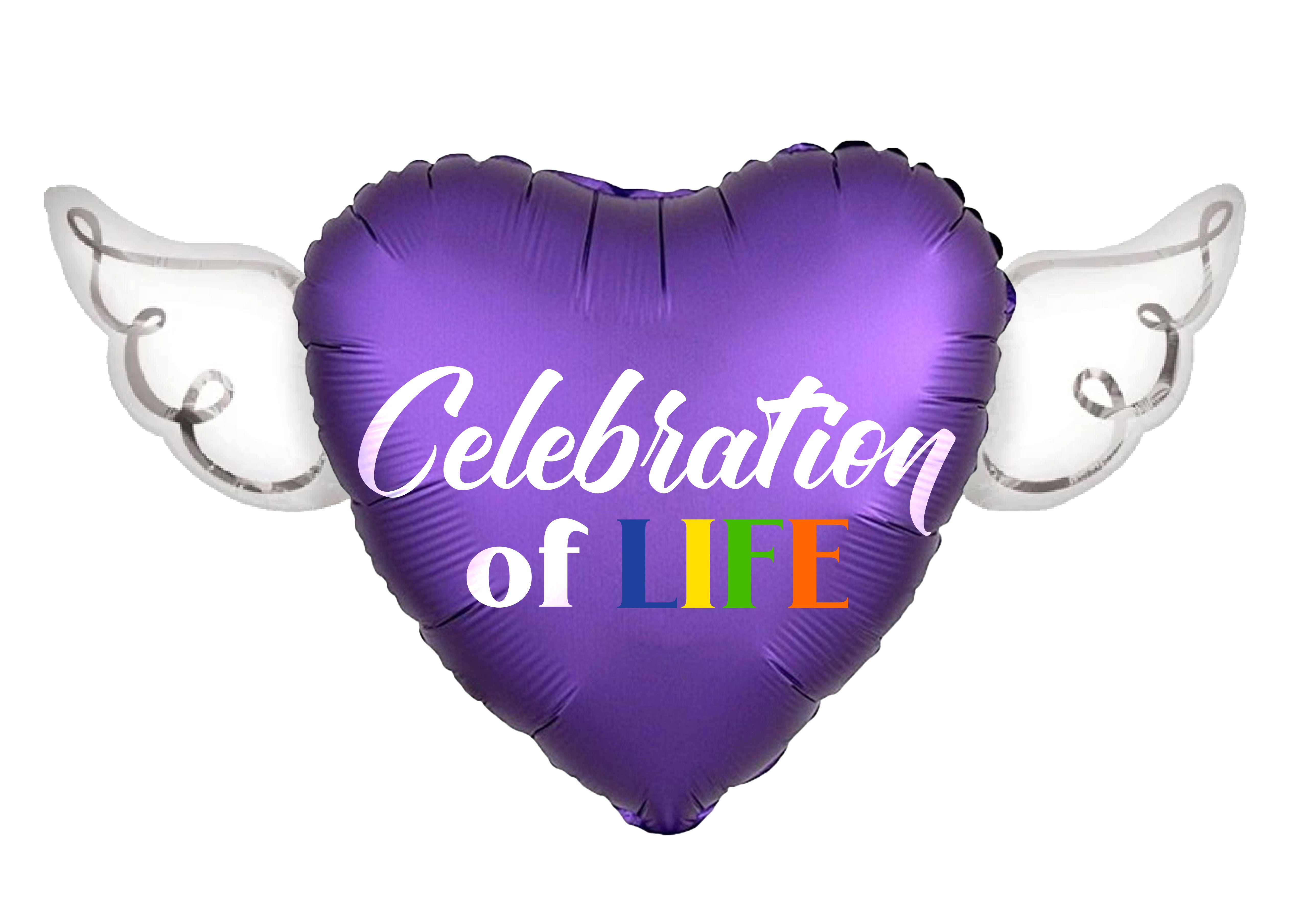 Celebration of LIFE Heavenly Balloons Heart Shaped with angel wings (Purple)