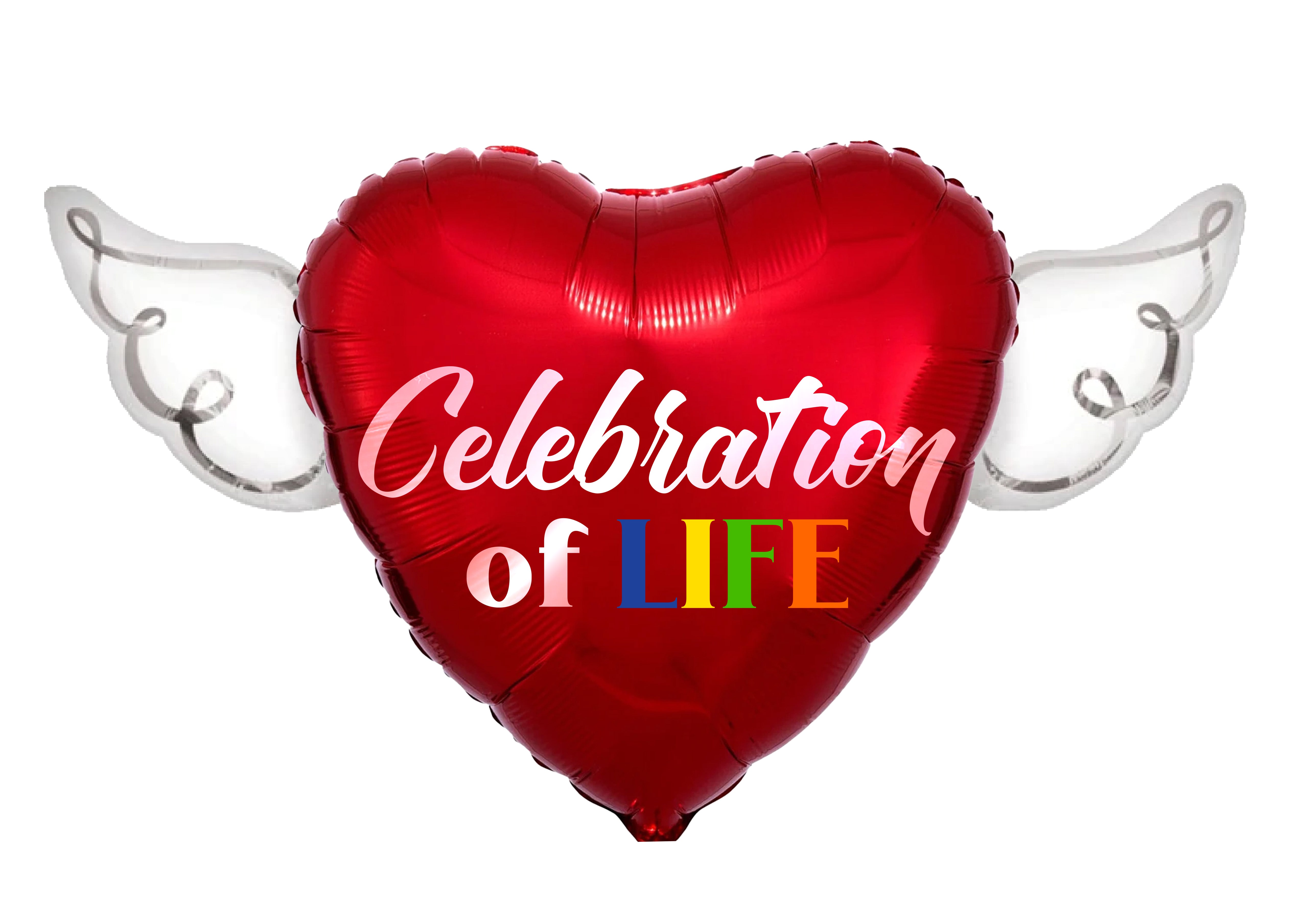 Celebration of LIFE Heavenly Balloons Heart Shaped with angel wings (Red)