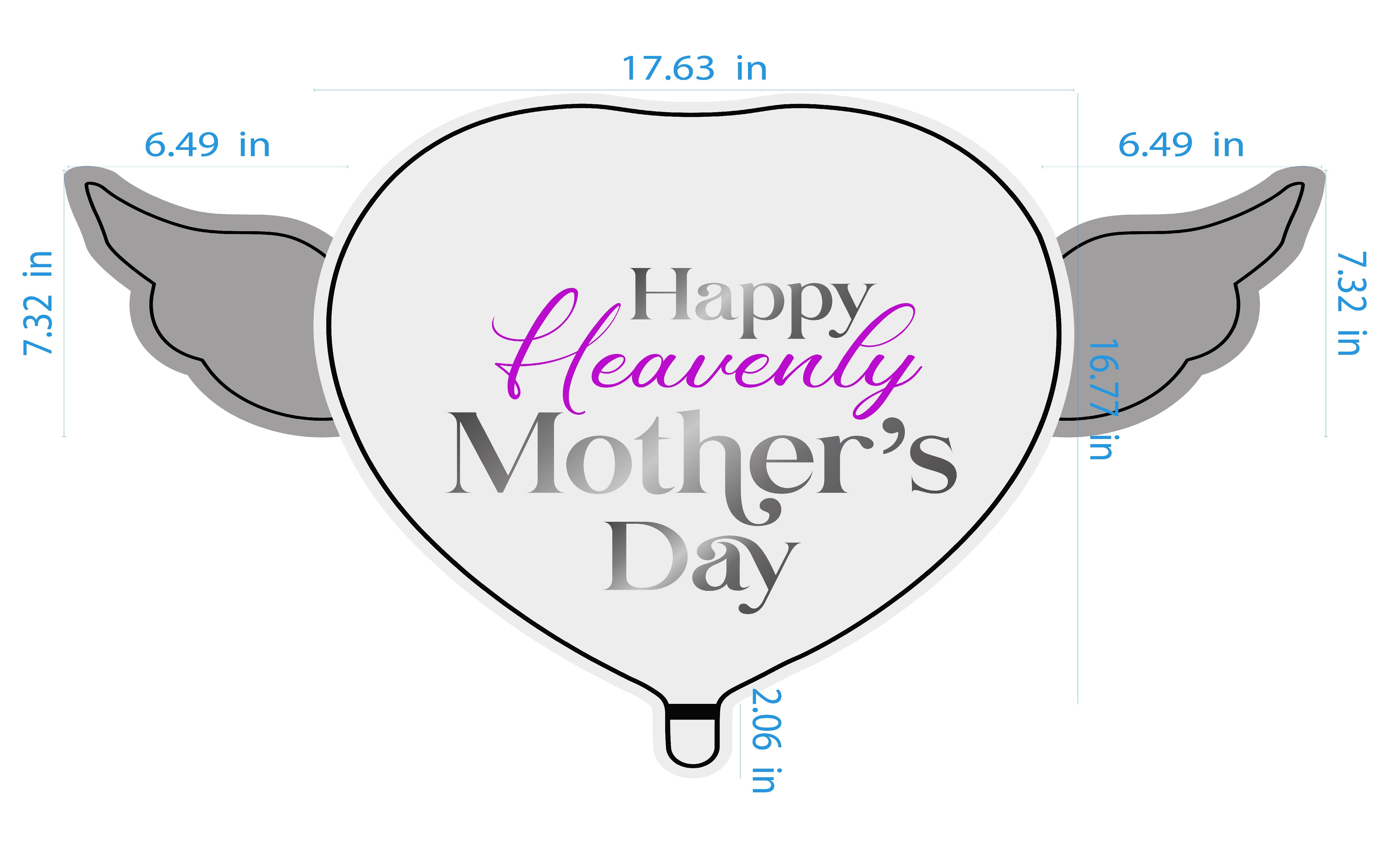 Happy Heavenly Mother's Day Balloons Heart Shaped with angel wings dimensions