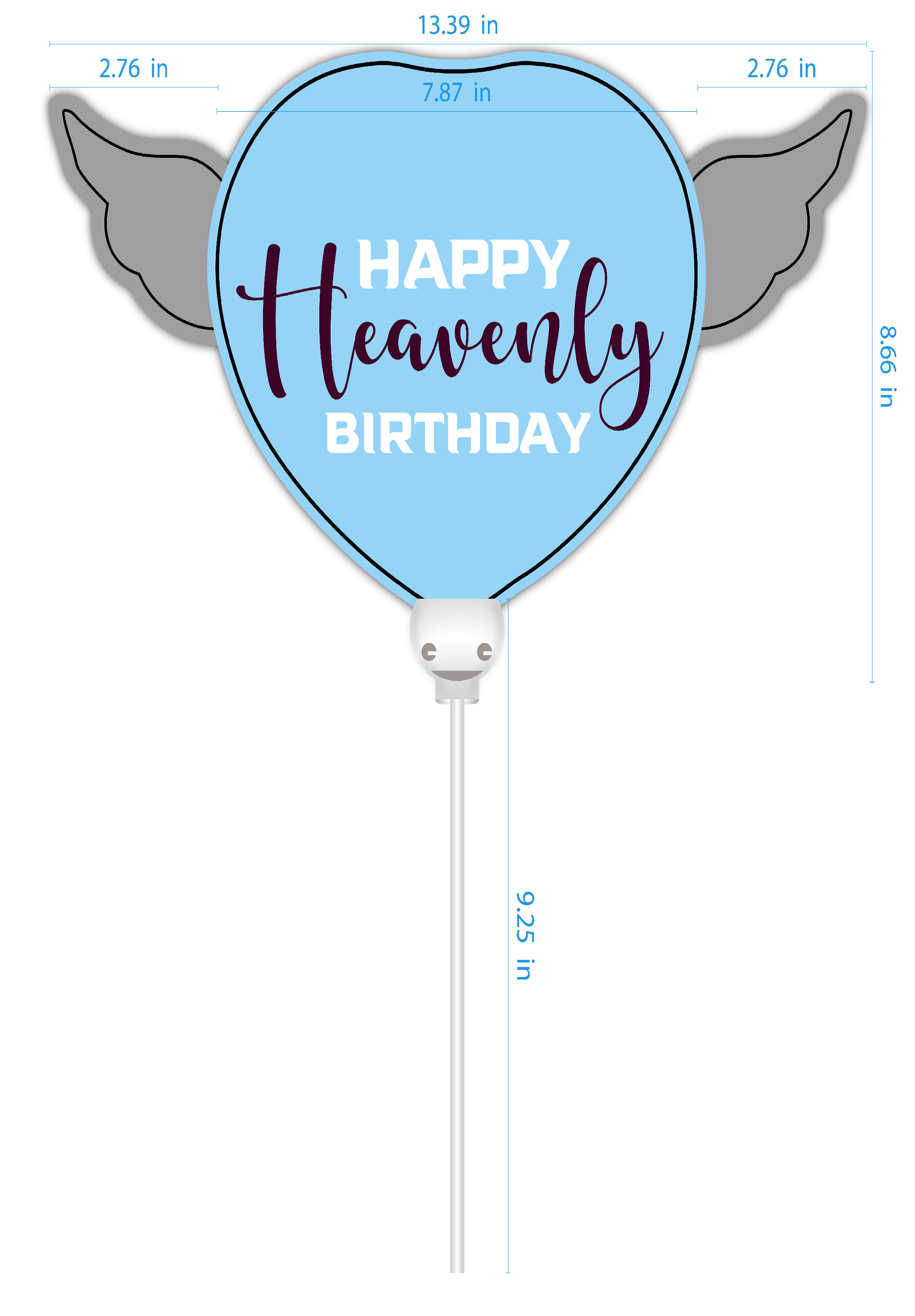 Heavenly Balloons ™ on a Stick Happy HEAVENLY BIRTHDAY blue/purple heart shaped with angel wings