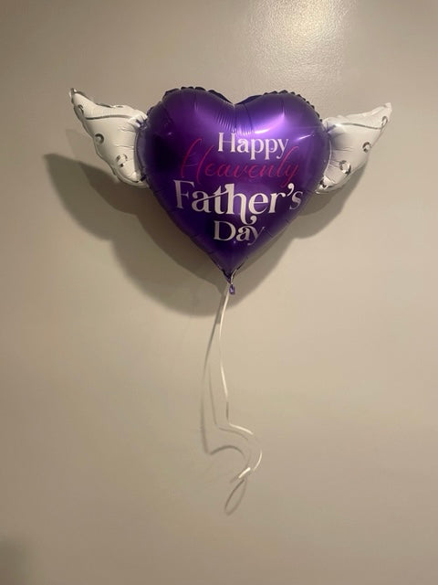 Happy Heavenly Father's Day Memorial Balloon – Heart Shaped with Angel Wings Graveside Tribute