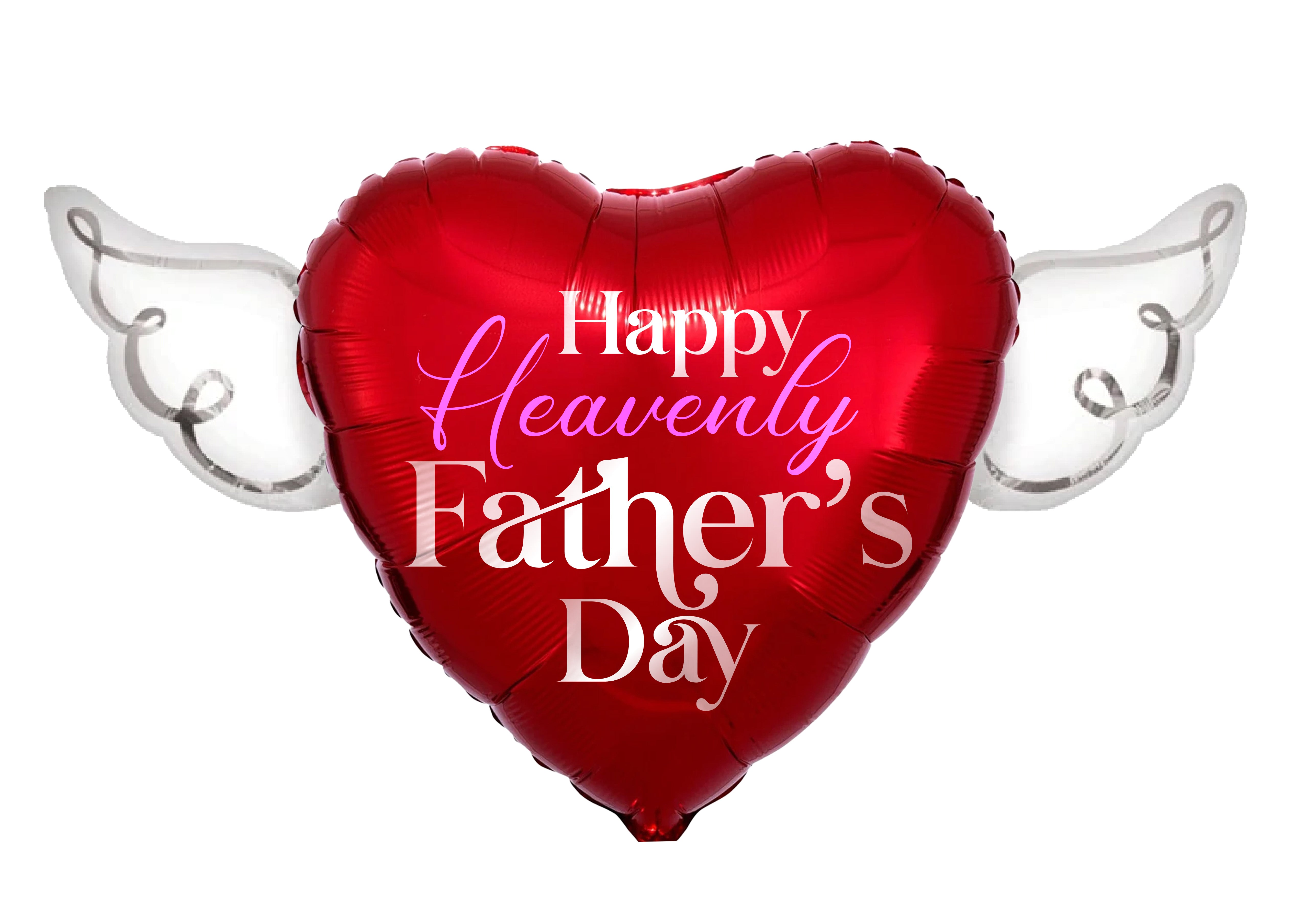 Happy Heavenly Father's Day Memorial Balloon – Heart Shaped with Angel Wings Graveside Tribute