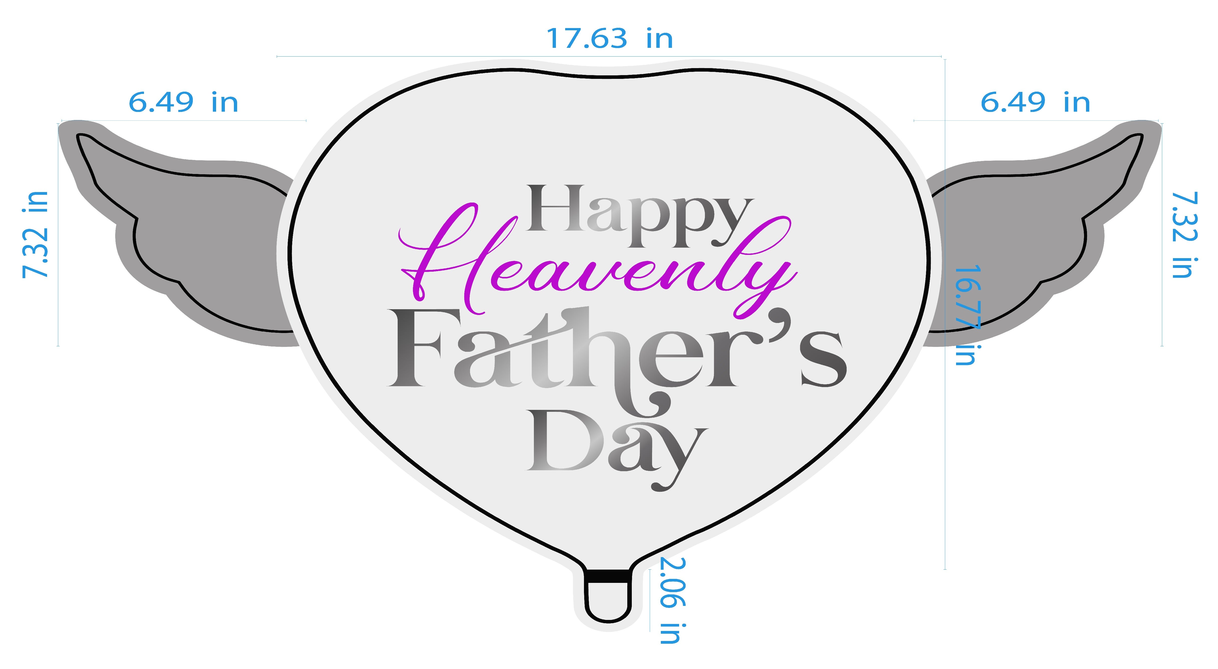 Happy Heavenly Father's Day Memorial Balloon – Heart Shaped with Angel Wings Graveside Tribute