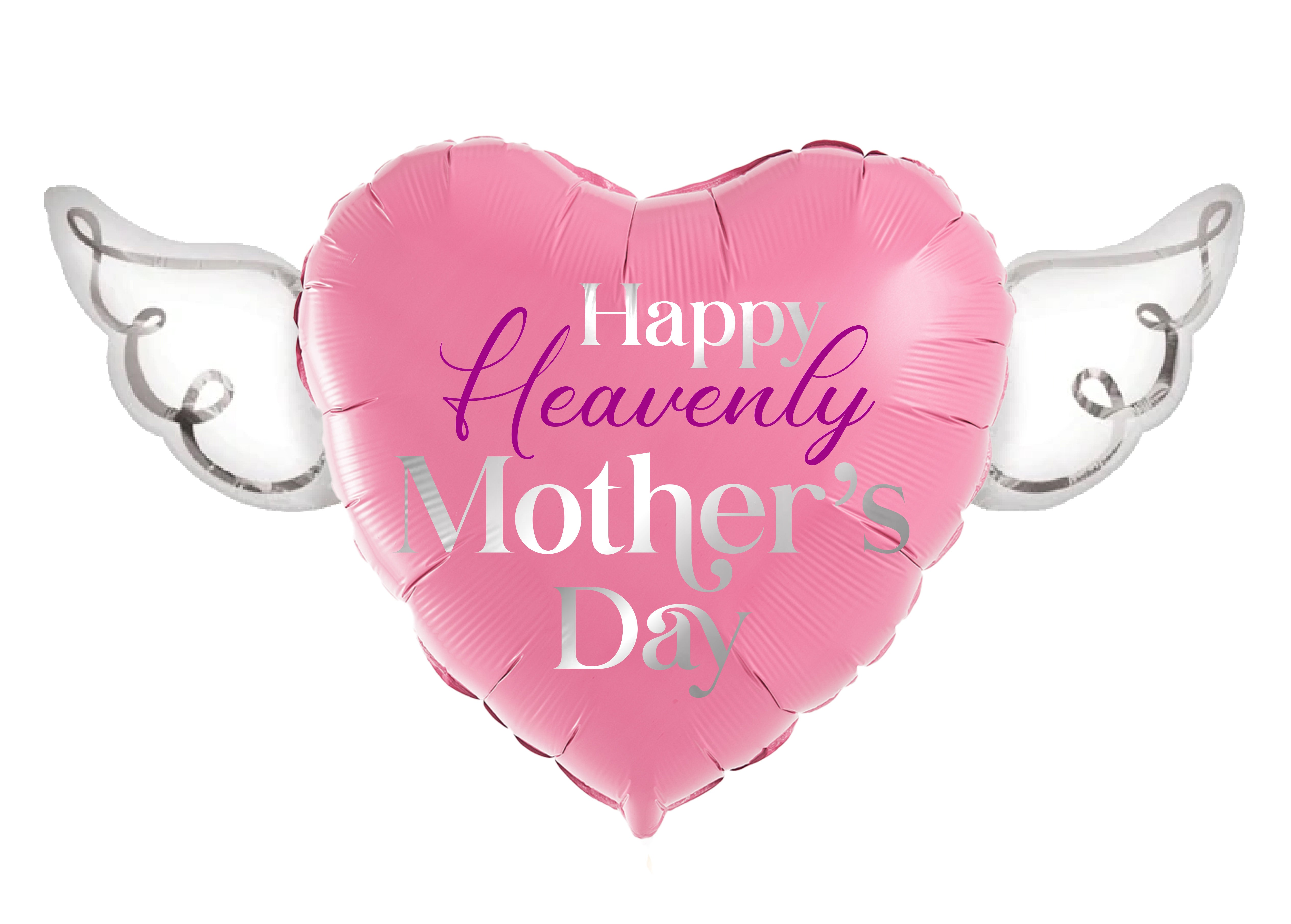 Happy Heavenly Mother's Day Memorial Balloon – Heart Shaped with Angel Wings Graveside Tribute