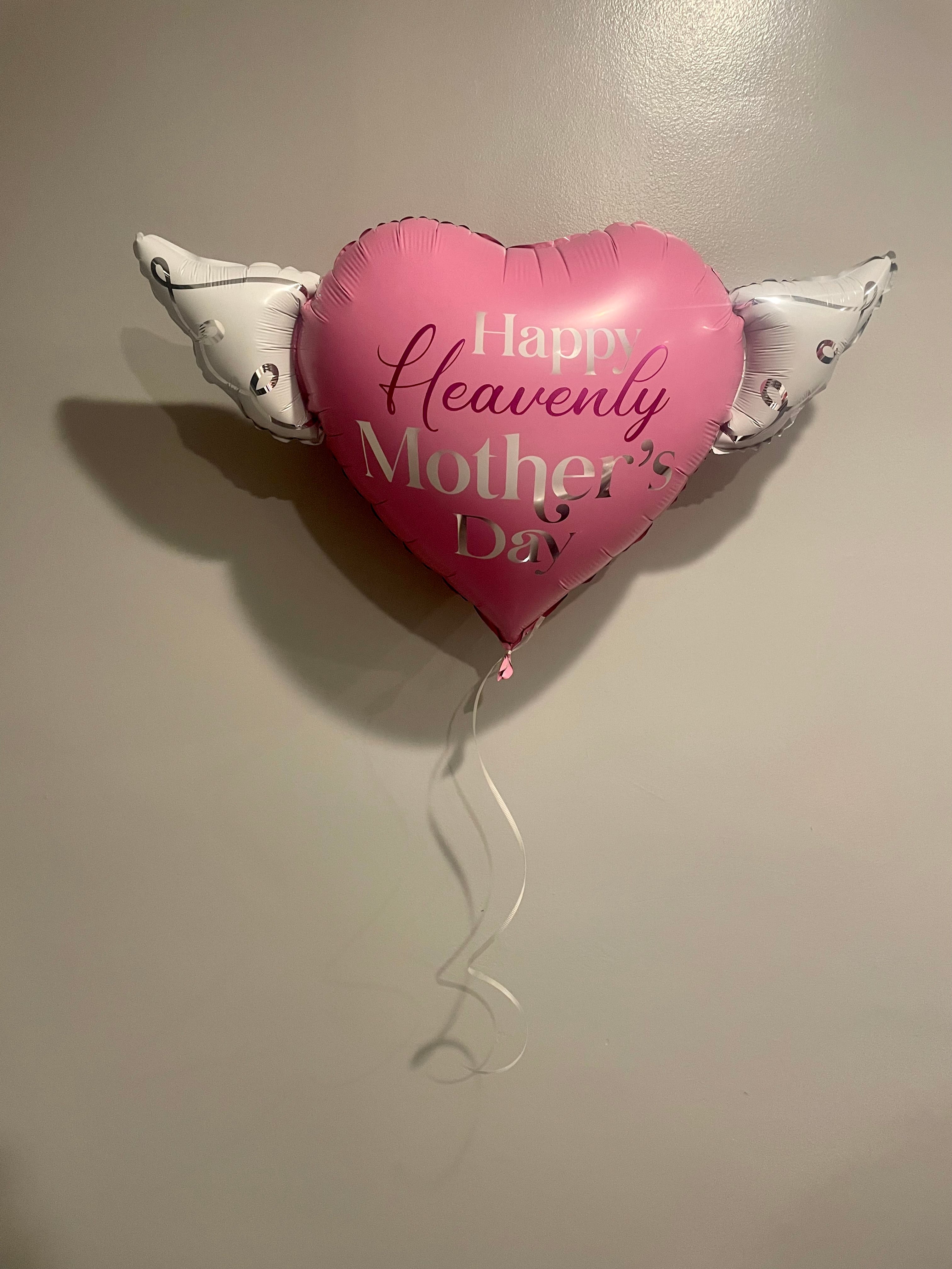 Happy Heavenly Mother's Day Memorial Balloon – Heart Shaped with Angel Wings Graveside Tribute