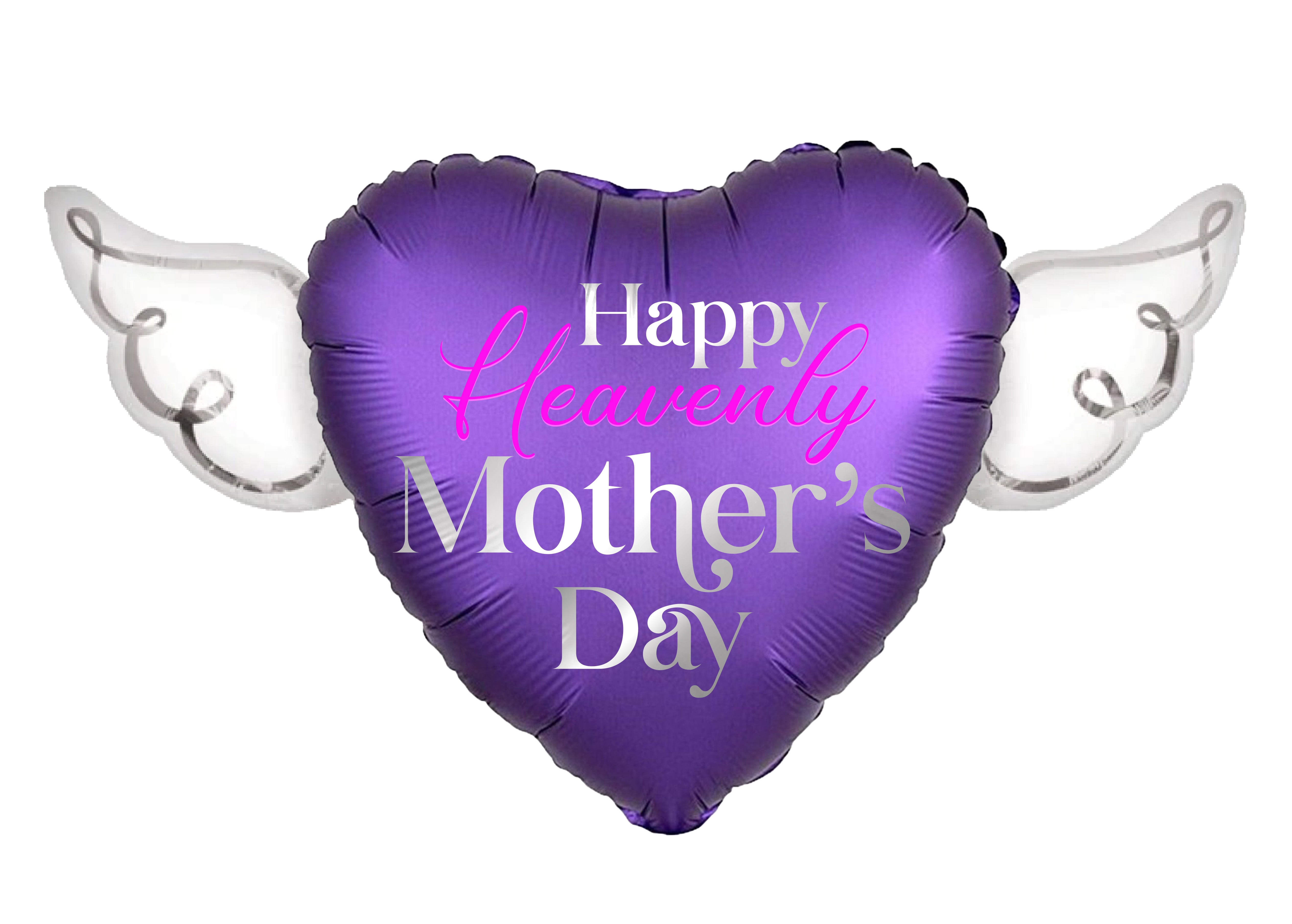 Happy Heavenly Mother's Day Memorial Balloon – Heart Shaped with Angel Wings Graveside Tribute