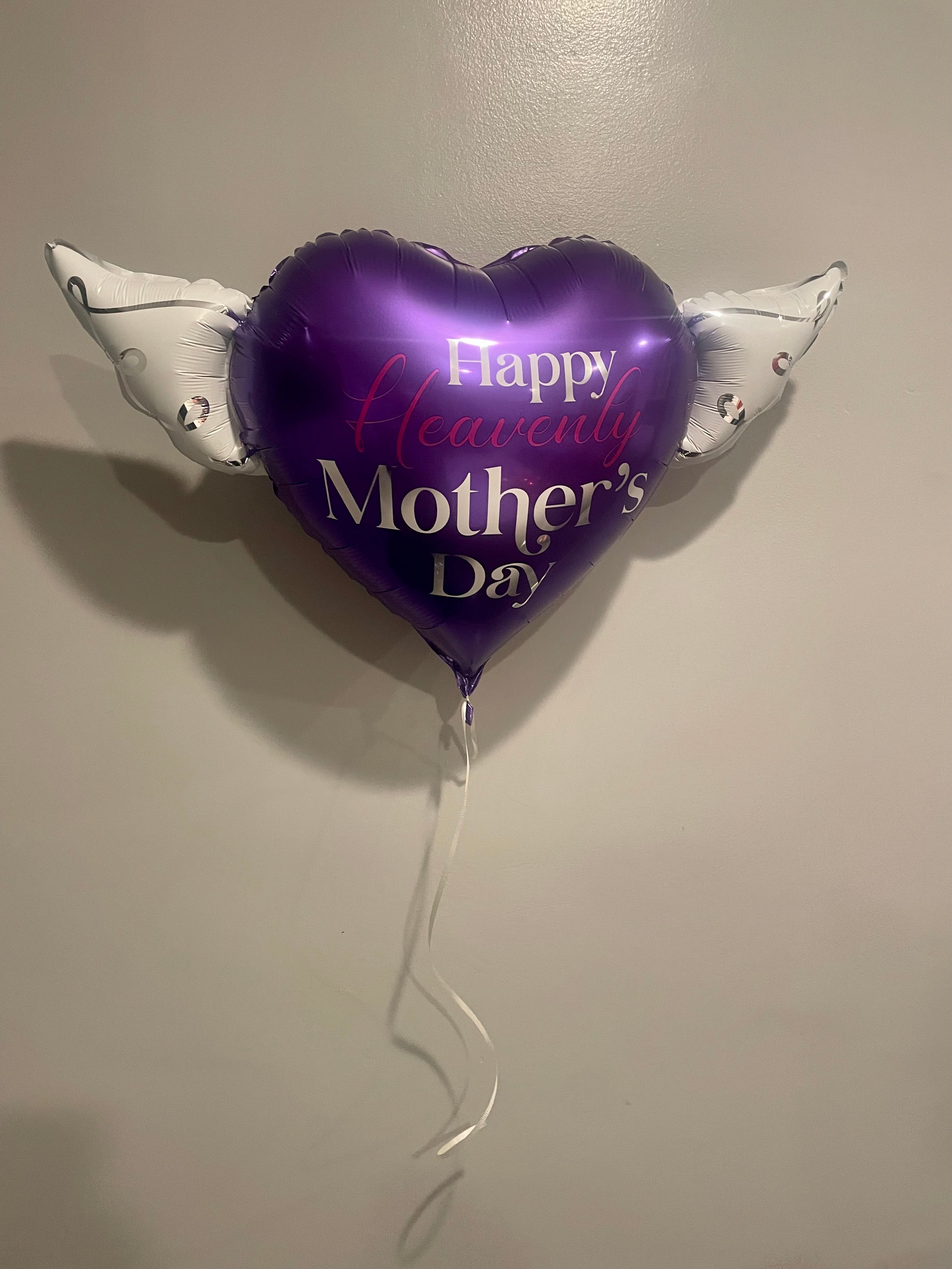 Happy Heavenly Mother's Day Memorial Balloon – Heart Shaped with Angel Wings Graveside Tribute
