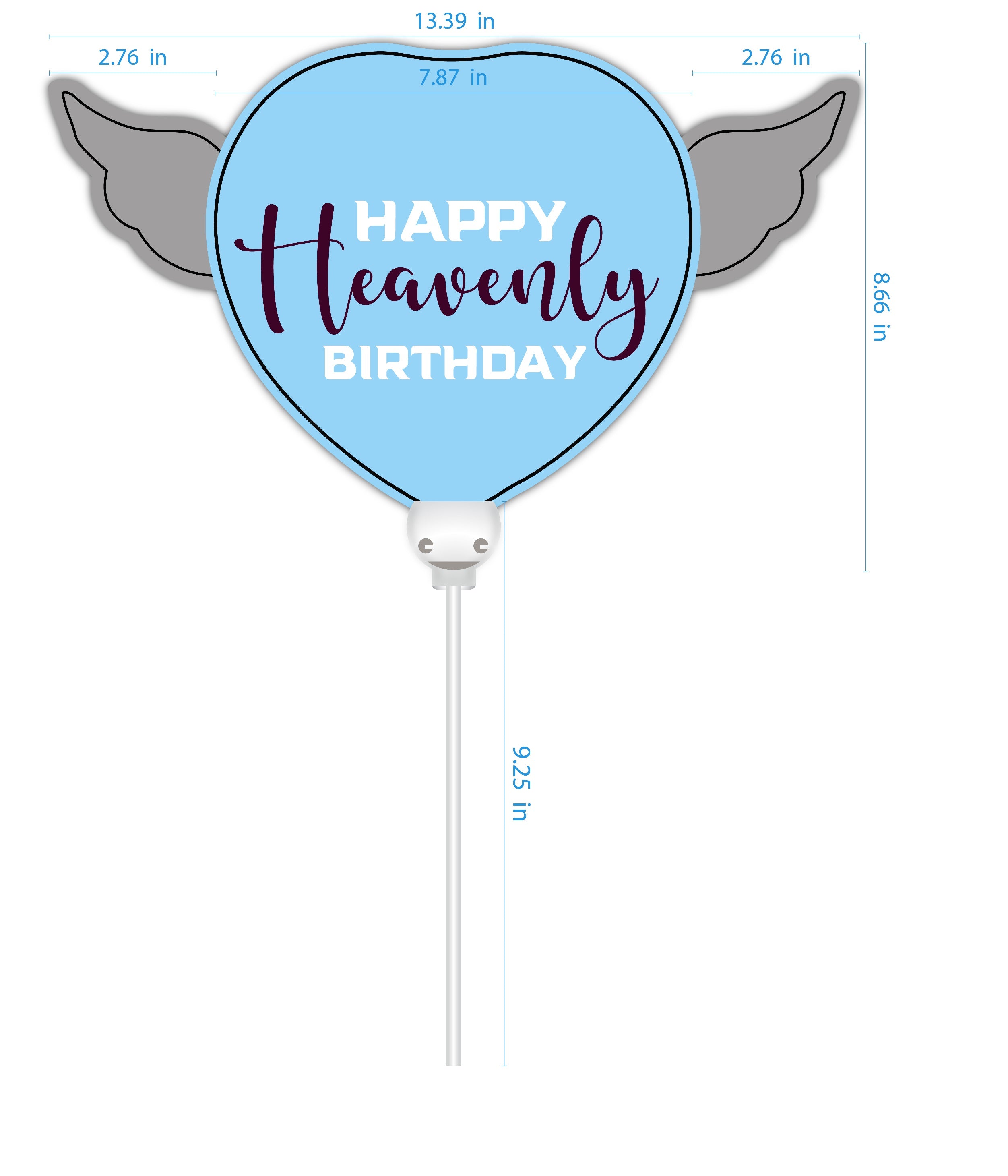 Happy Heavenly Birthday Memorial Balloon on a Stick – Blue Purple Script 2-Pack with Angel Wings