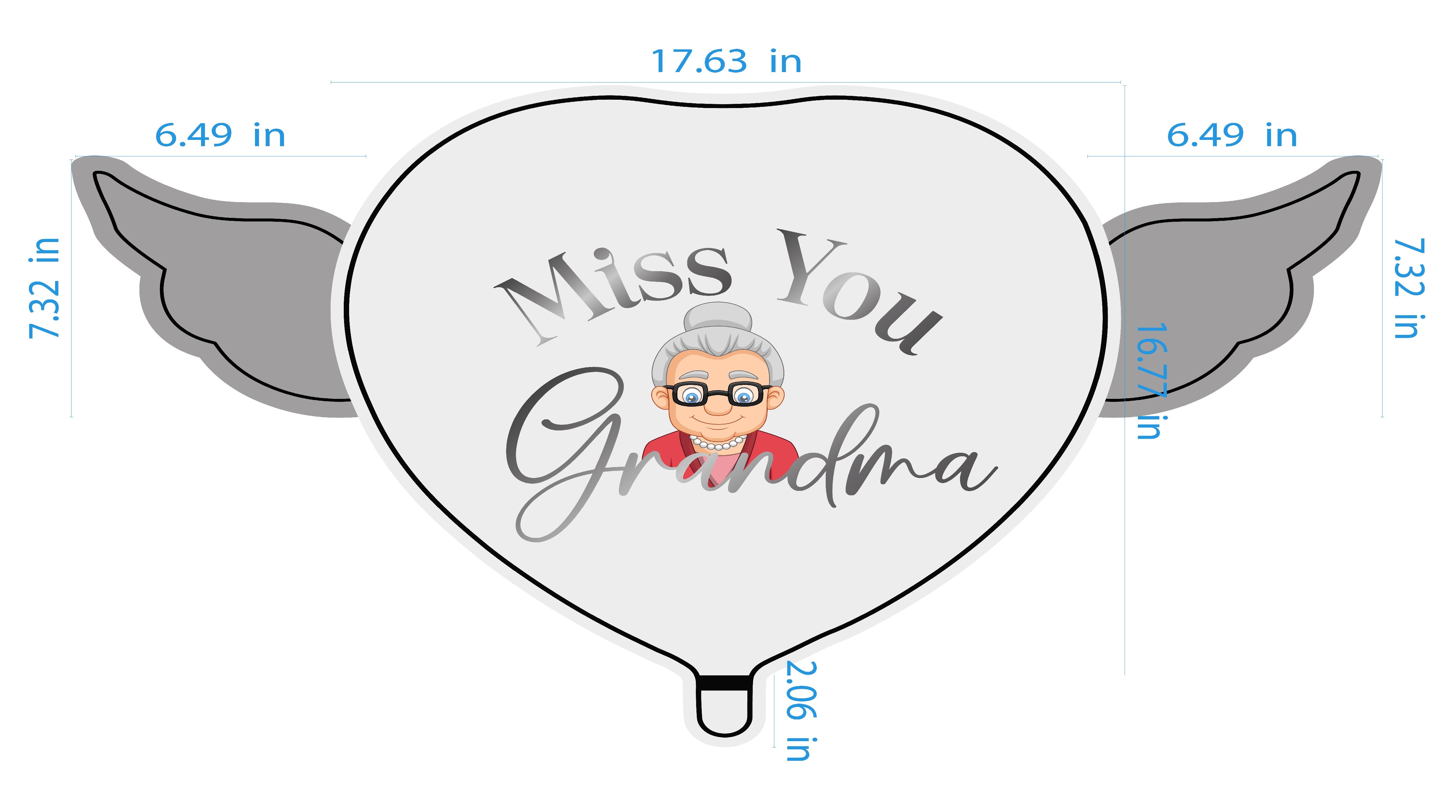 Miss You Grandma Memorial Balloon – size chart with measurements