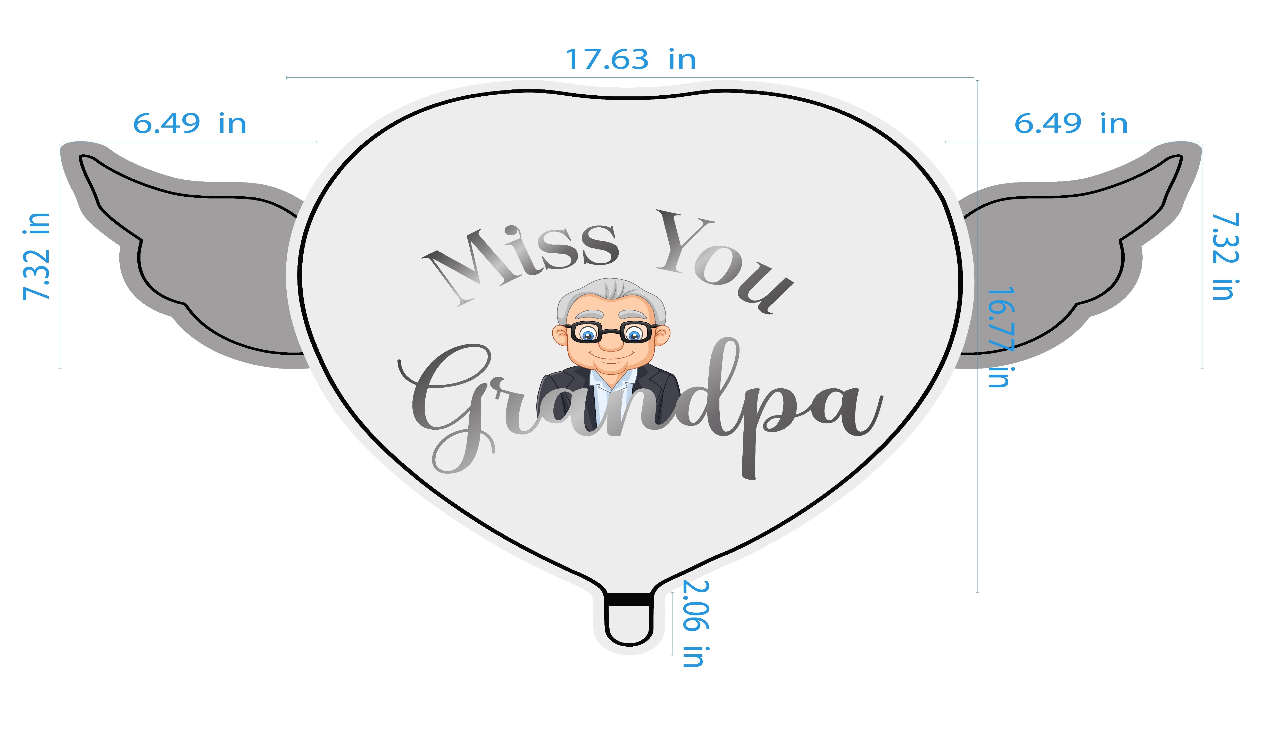 Miss You Grandpa Memorial Balloon – size chart with measurements
