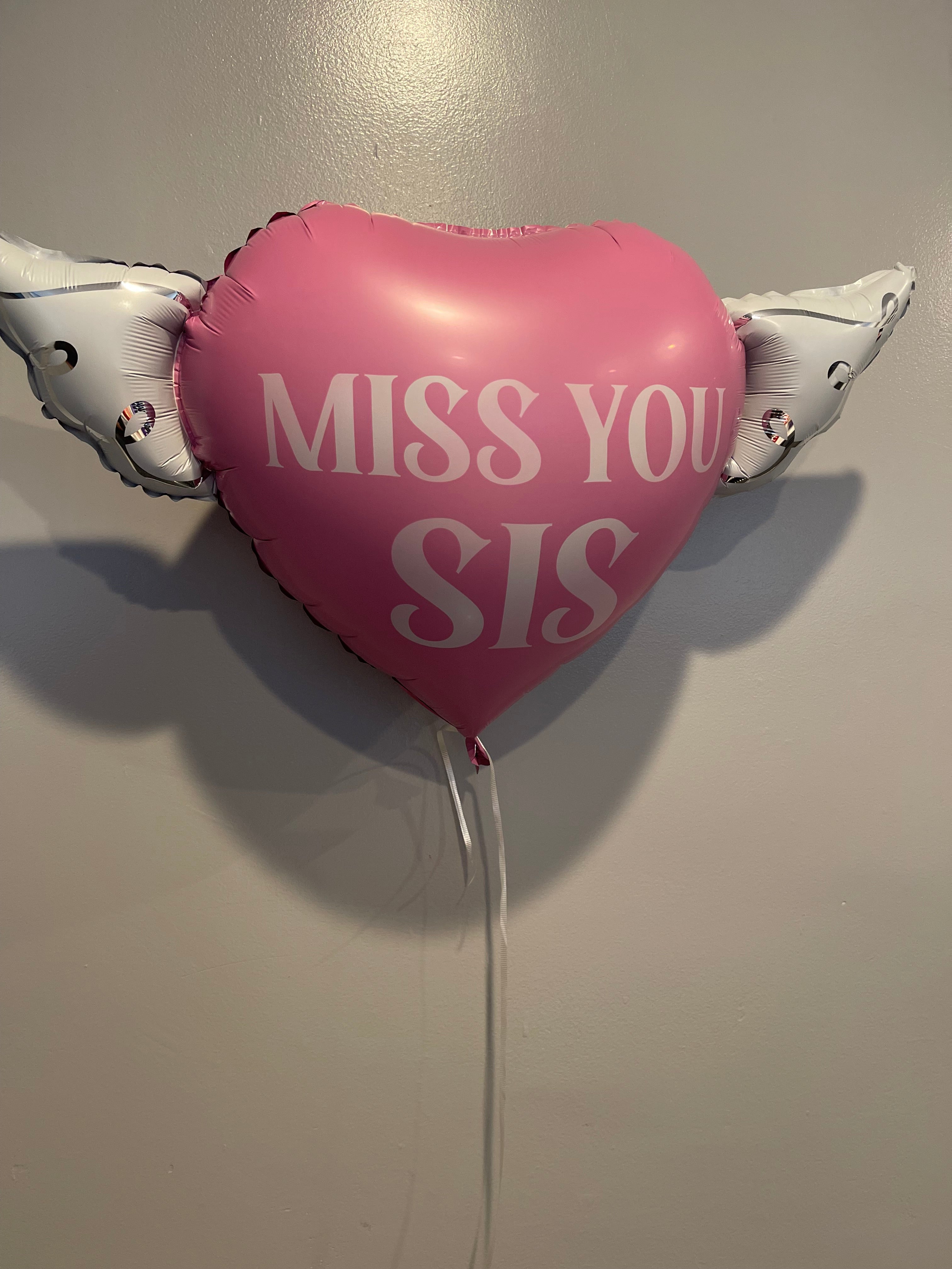 Miss You Sis Memorial Balloon with Angel Wings – Graveside Tribute for Sister