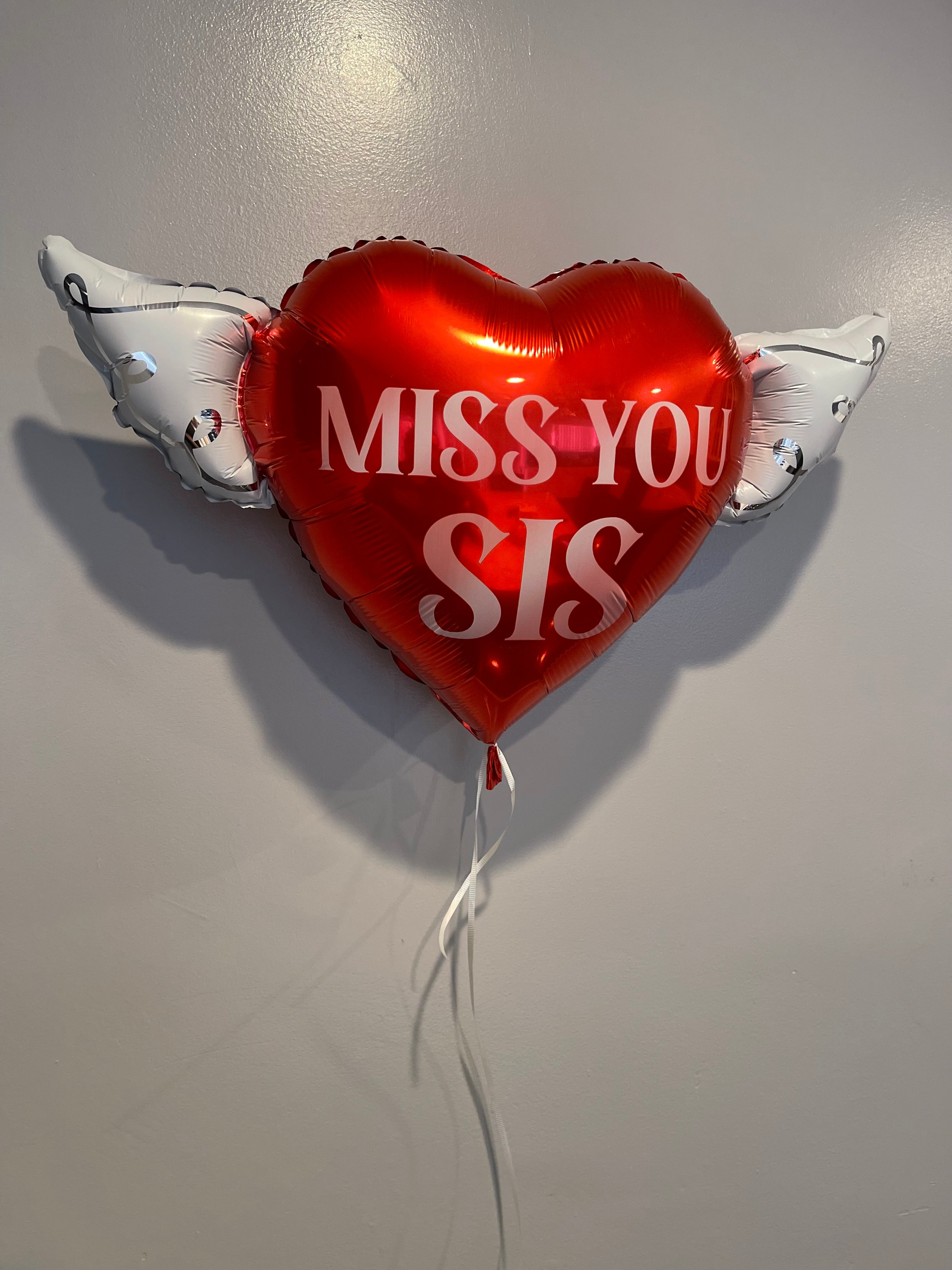 Miss You Sis Memorial Balloon with Angel Wings – Graveside Tribute for Sister