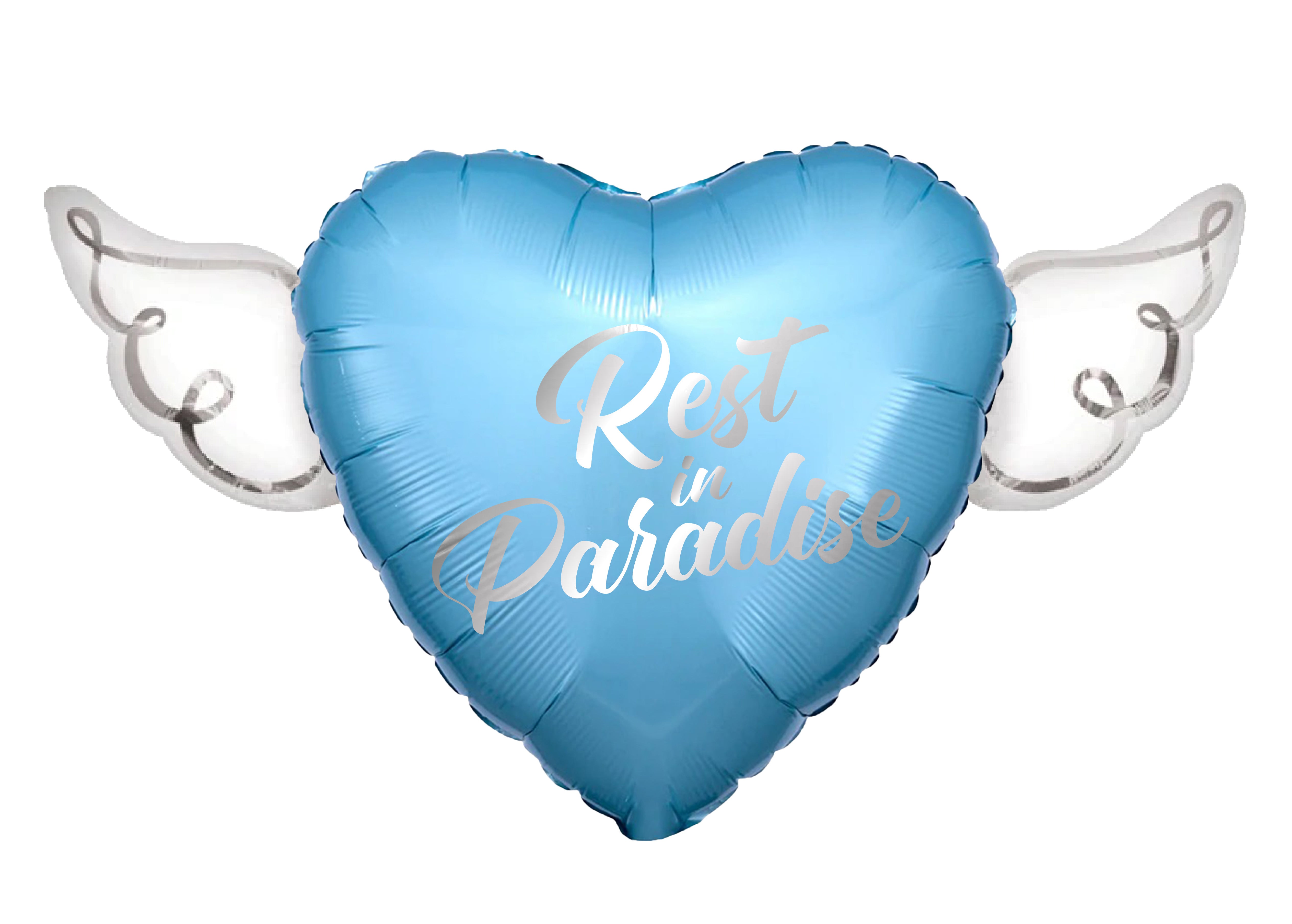 Rest In Paradise Memorial Balloon – 17" Heart with Angel Wings