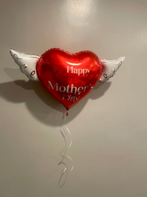 Happy Heavenly Mother's Day Balloons Heart Shaped with angel wings (Red)