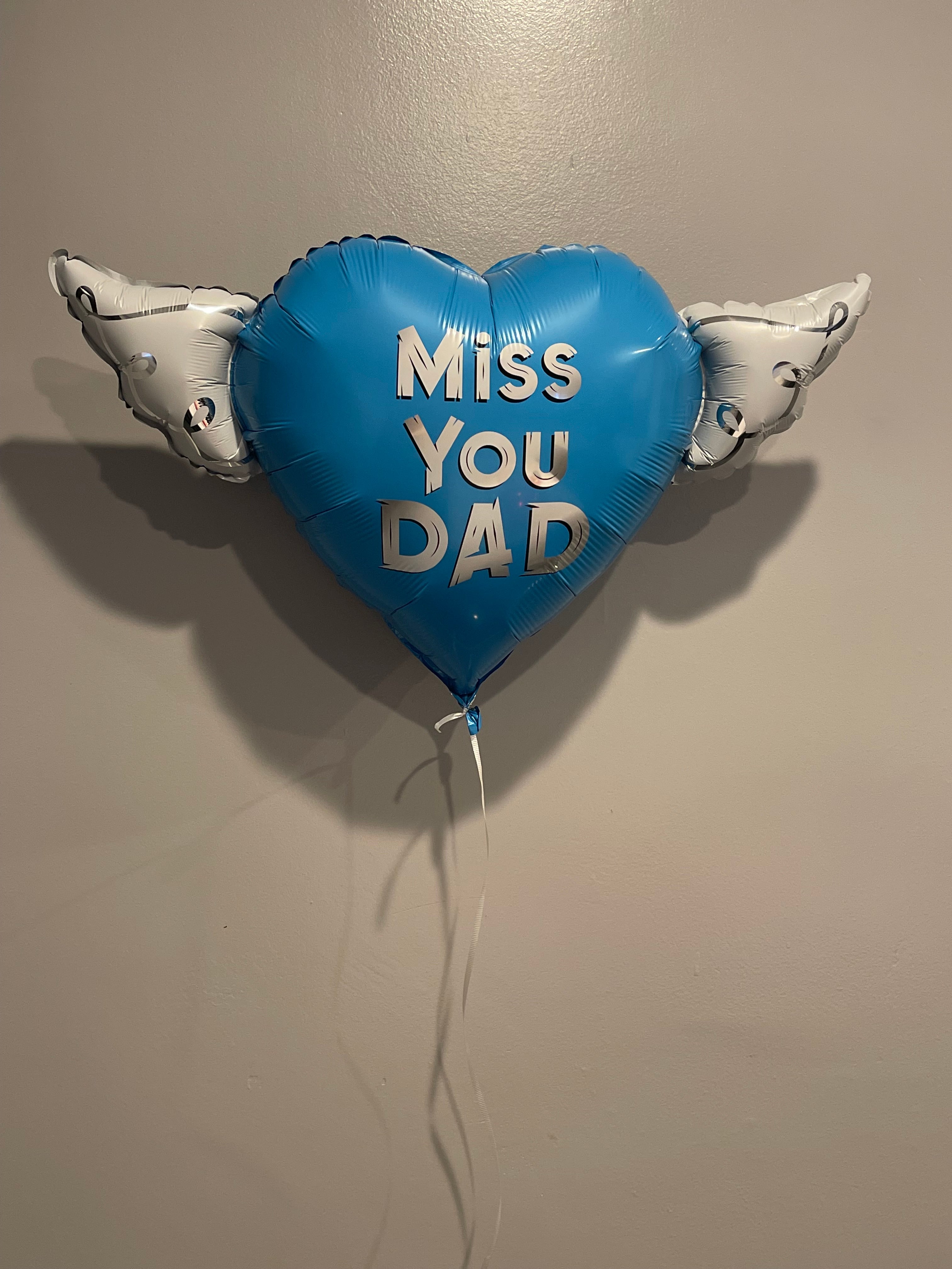 MISS YOU DAD Heavenly Balloons Heart Shaped with angel wings (Blue)