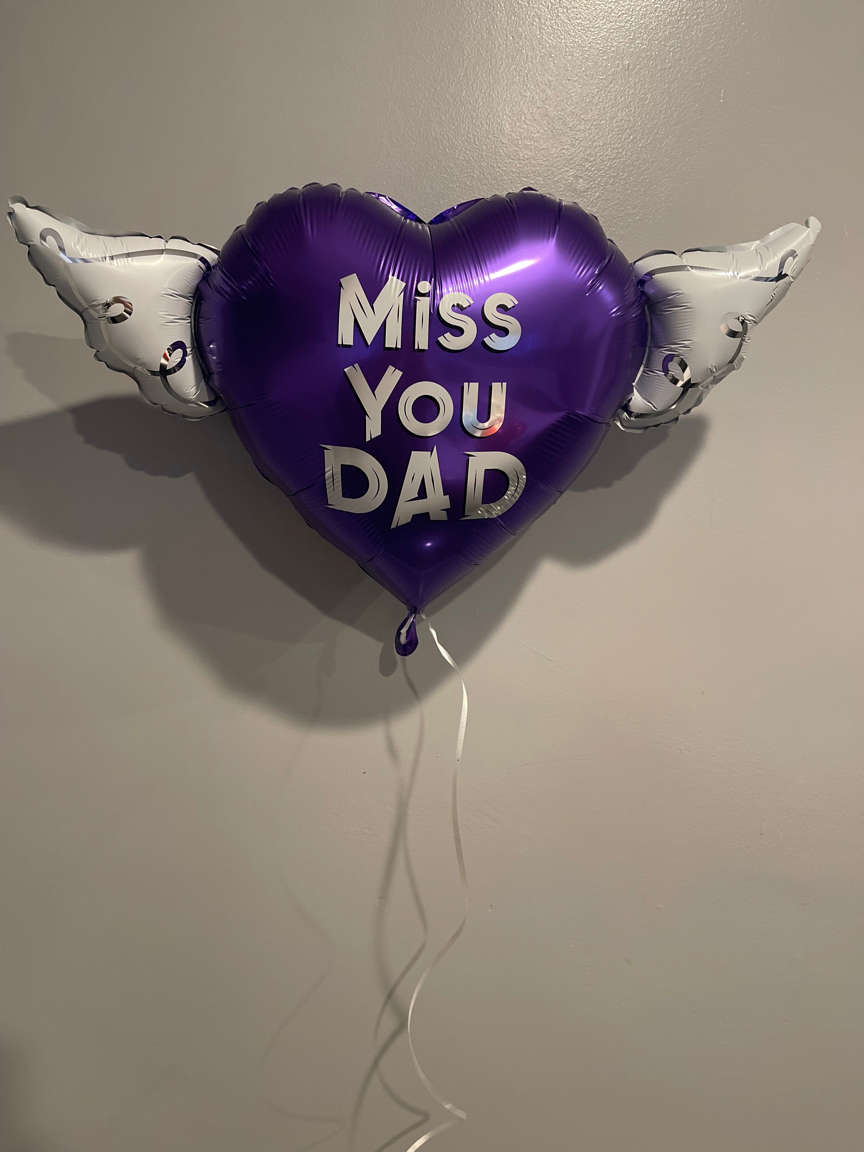 MISS YOU DAD Heavenly Balloons Heart Shaped with angel wings (Purple)