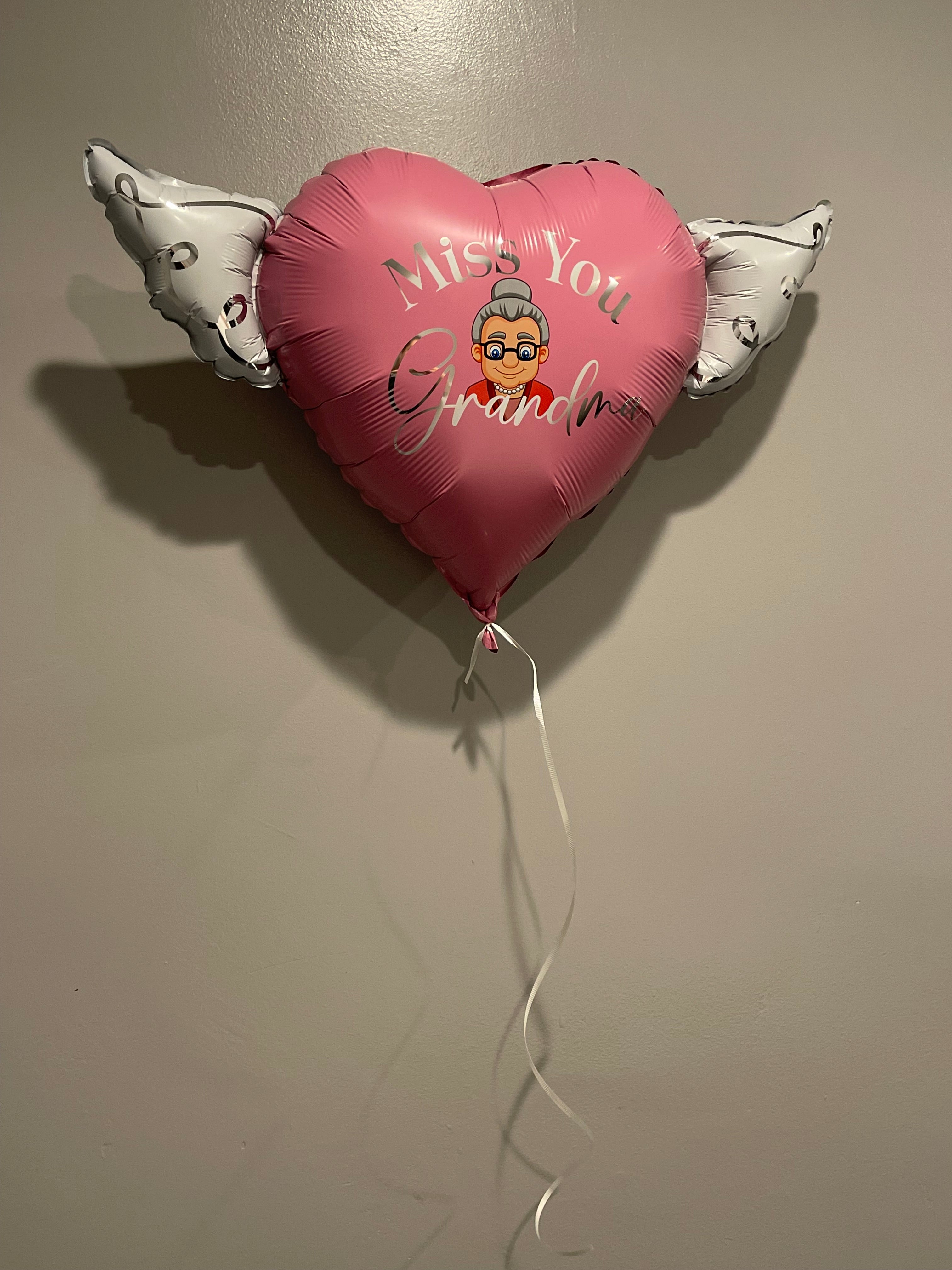 Miss You Grandma Heavenly Balloons Heart Shaped with angel wings (Pink)