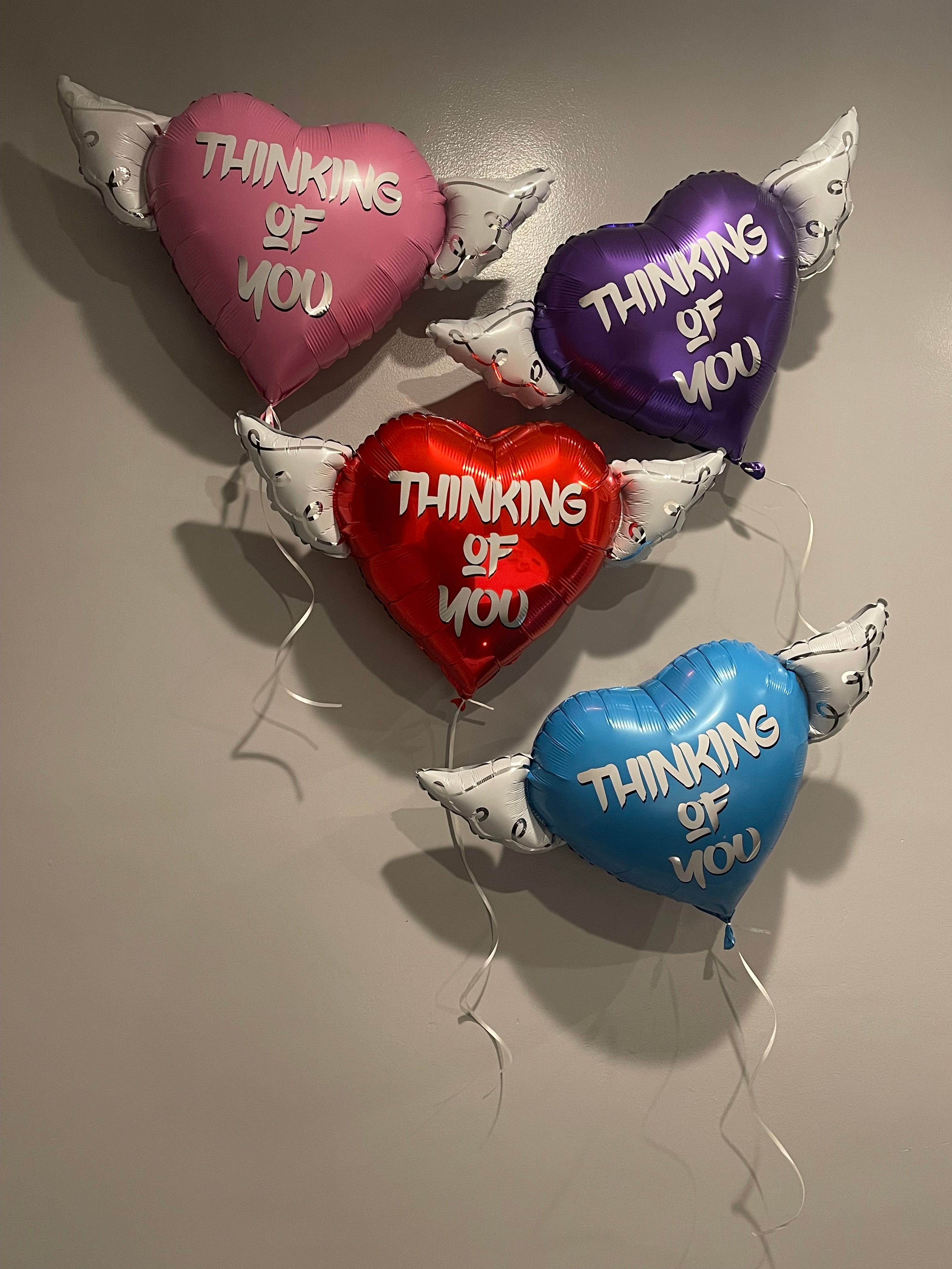 Thinking of You Heavenly Balloons ™ Heart Shaped with angel wings (Pink, Purple, Red & Blue)