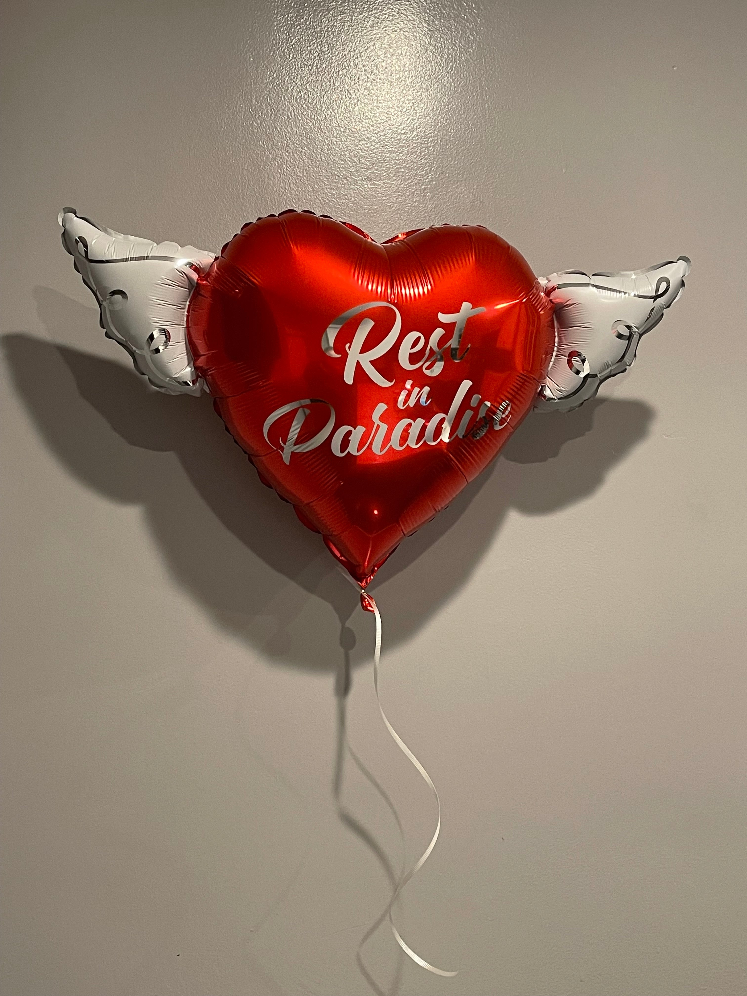 Rest In Paradise Heavenly Balloons ™ Heart Shaped with angel wings (Red)