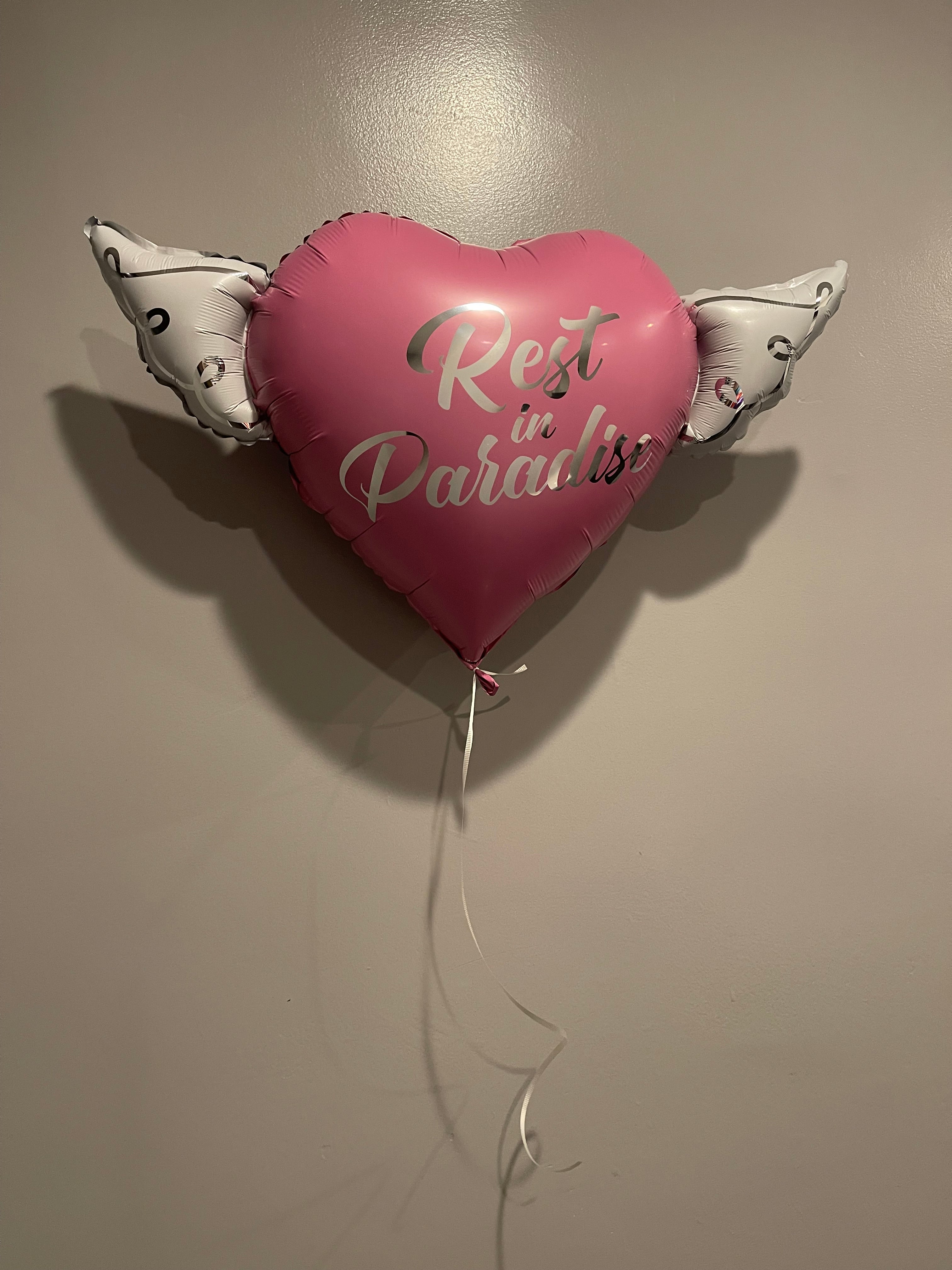 Rest In Paradise Heavenly Balloons ™ Heart Shaped with angel wings (Pink)