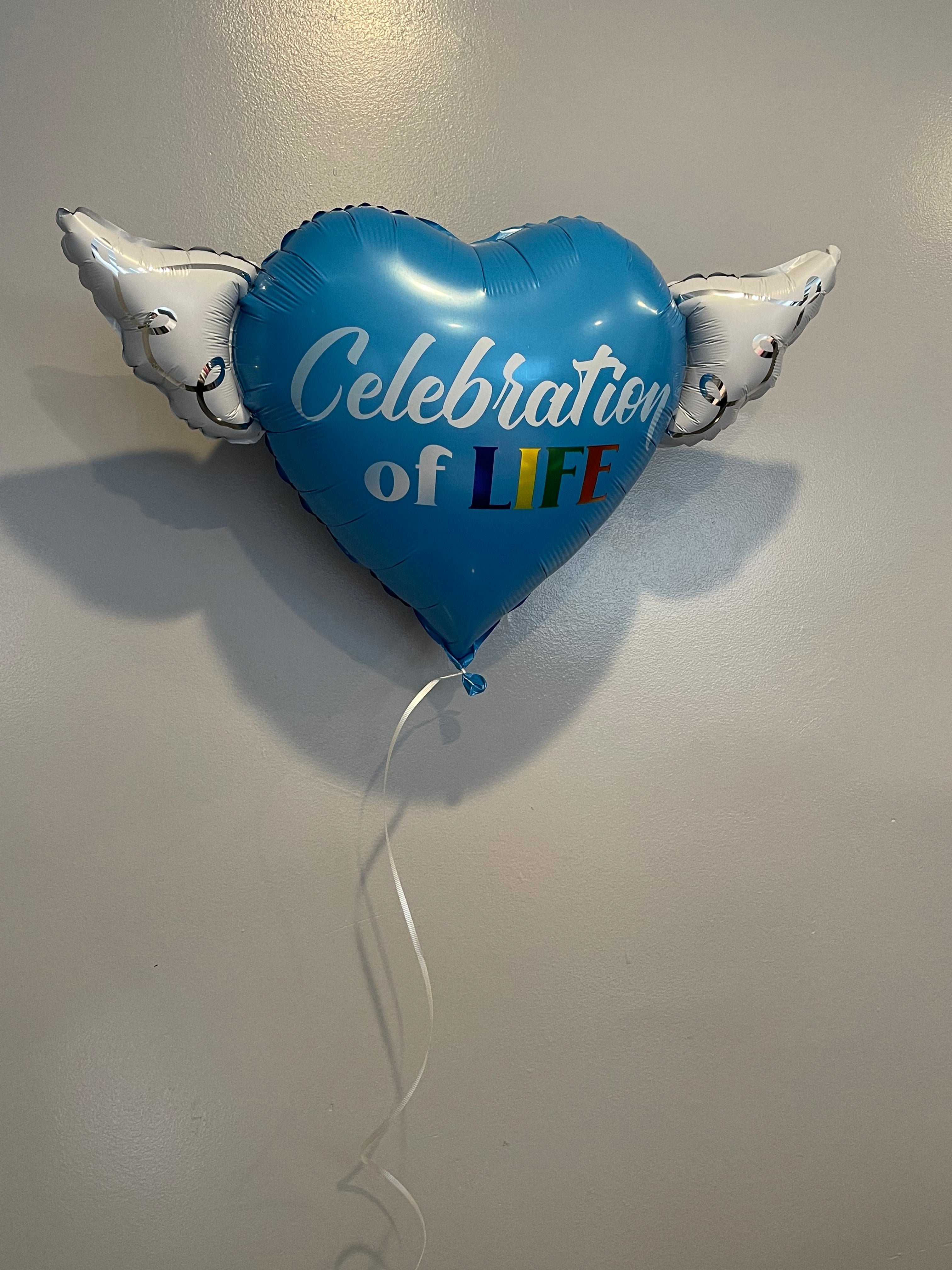 Celebration of LIFE Heavenly Balloons ™ Heart Shaped with angel wings (Blue)