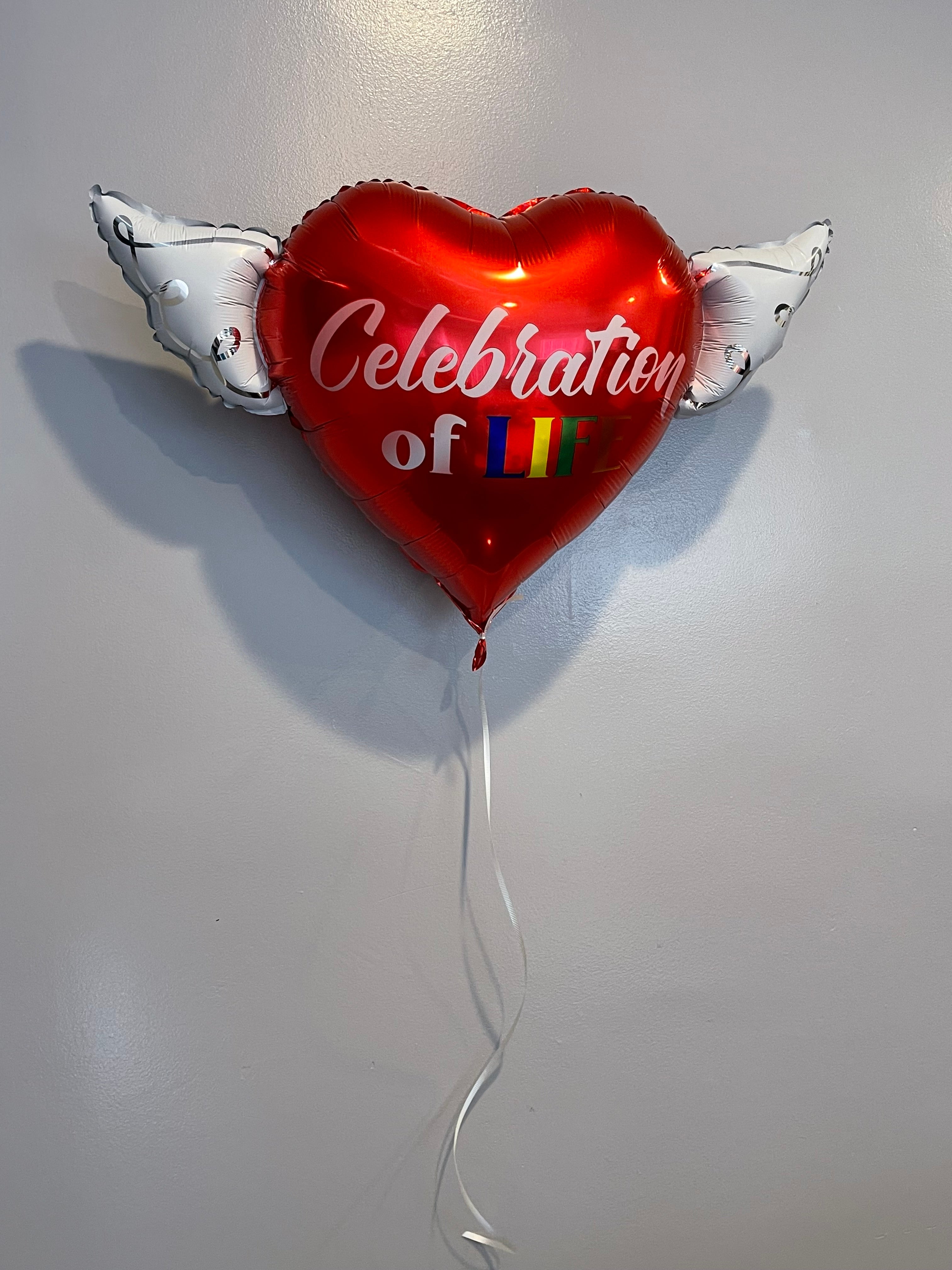 Celebration of LIFE Heavenly Balloons ™ Heart Shaped with angel wings (Red)