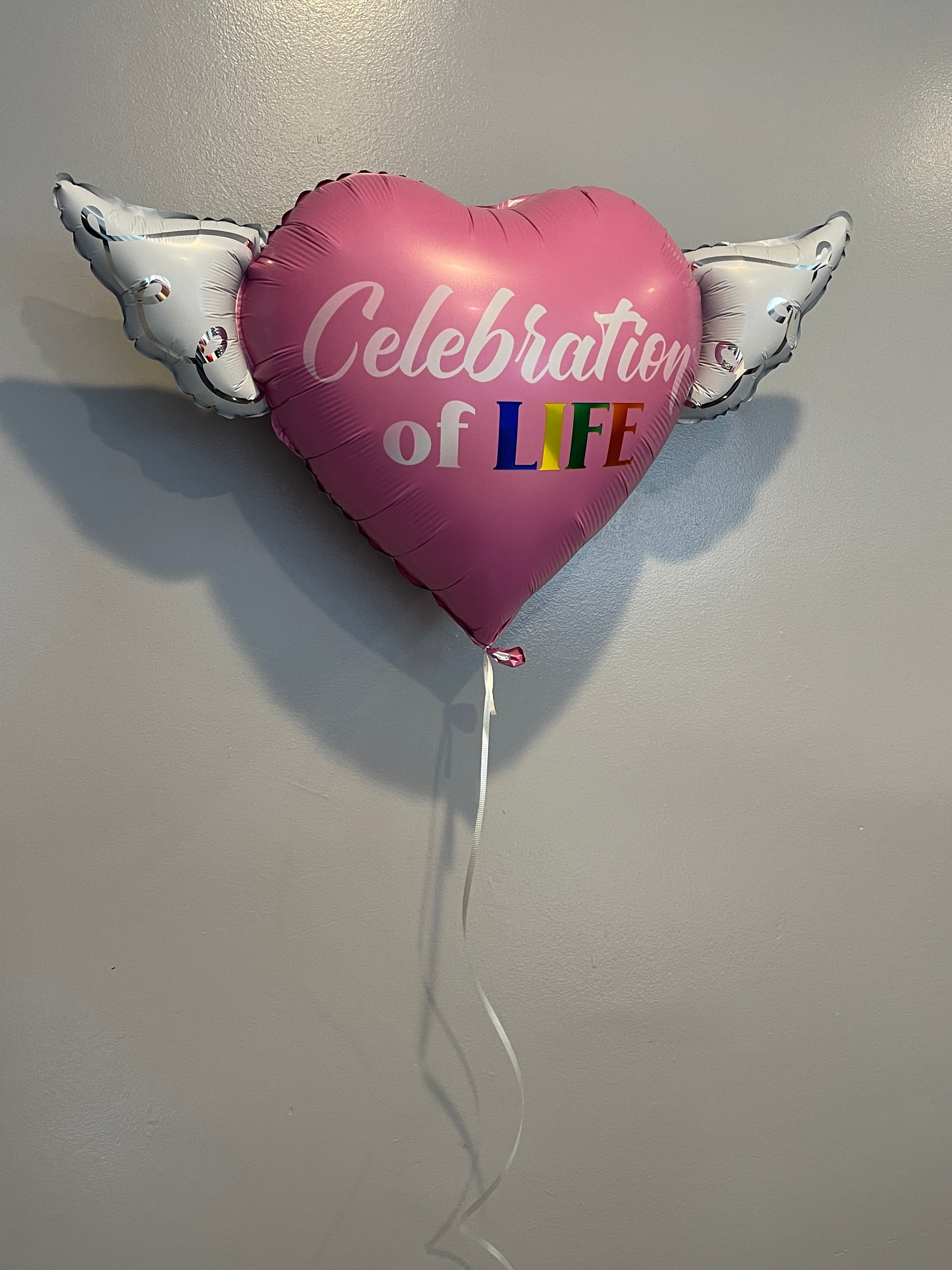 Celebration of LIFE Heavenly Balloons ™ Heart Shaped with angel wings (Pink)