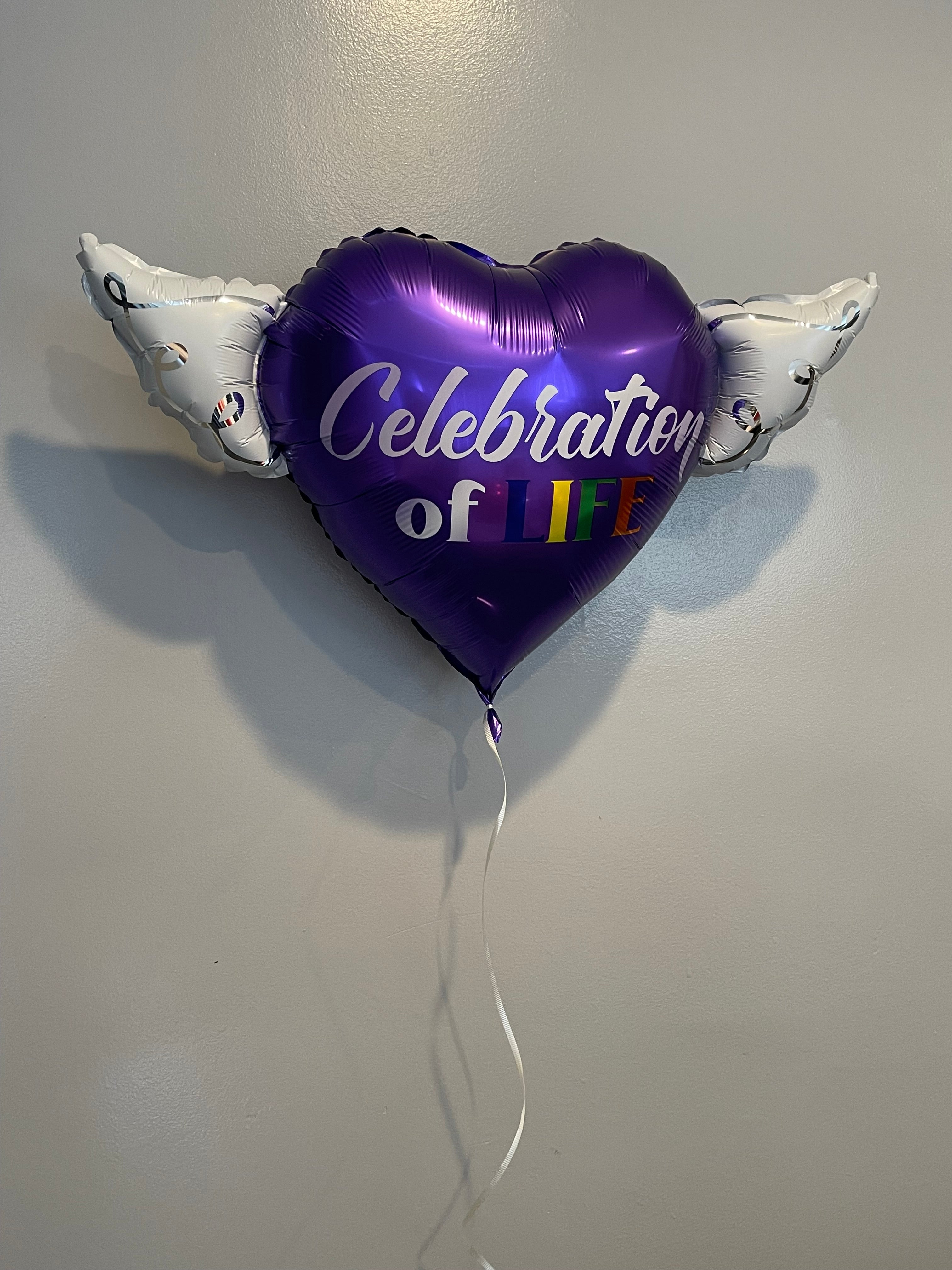 Celebration of LIFE Heavenly Balloons ™ Heart Shaped with angel wings (Purple)