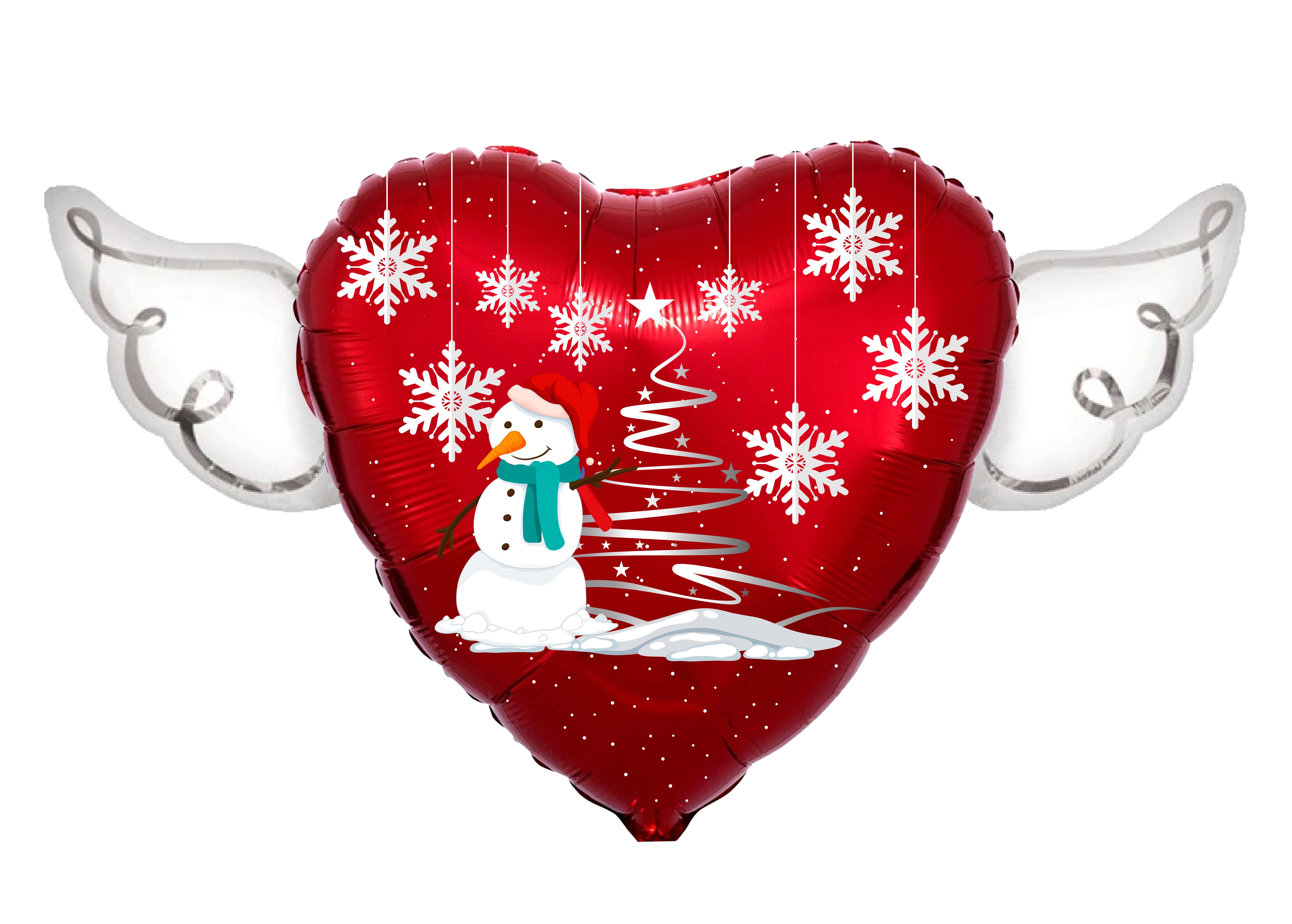 Christmas Snowman Holiday Heavenly Balloons Heart Shaped with angel wings